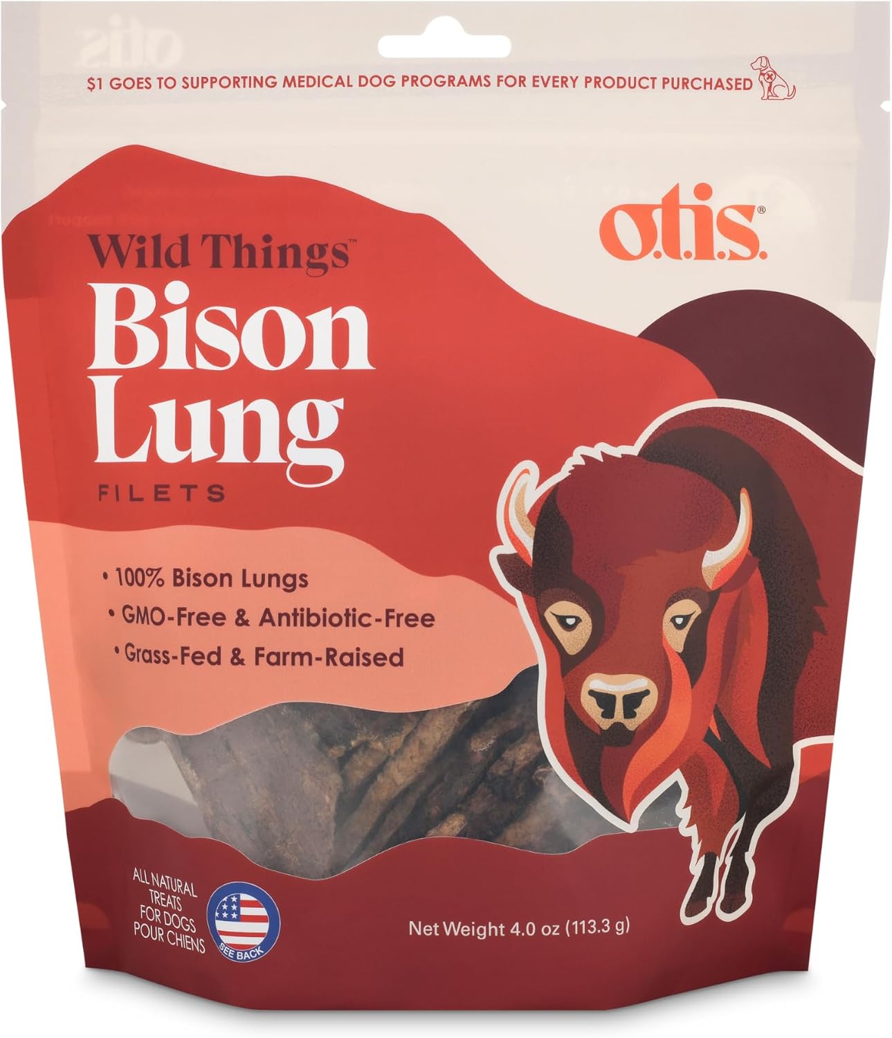 O.T.I.S. Grain-Free Venison Lung Filet Natural Dog Chews - 4 Oz