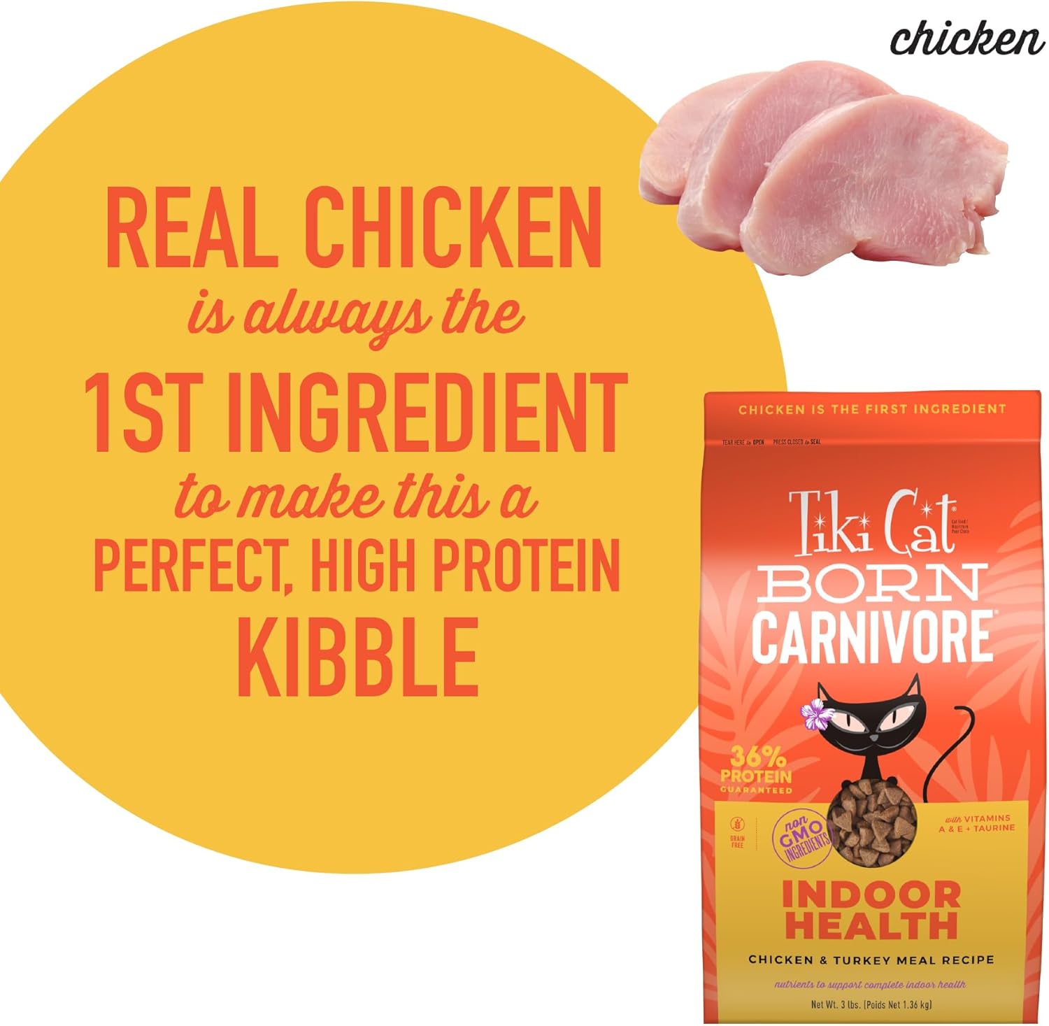 Tiki Cat Born Carnivore Indoor Health Grain-Free High-Protein Chicken and Turkey Dry Cat Food - 3 Lbs
