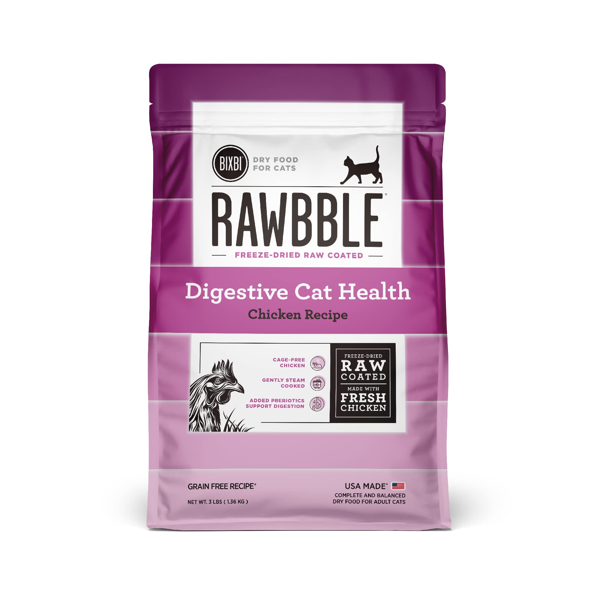 Bixbi Rawbble Chicken Recipe Digestive Health Dry Cat Food - 3 Lbs  