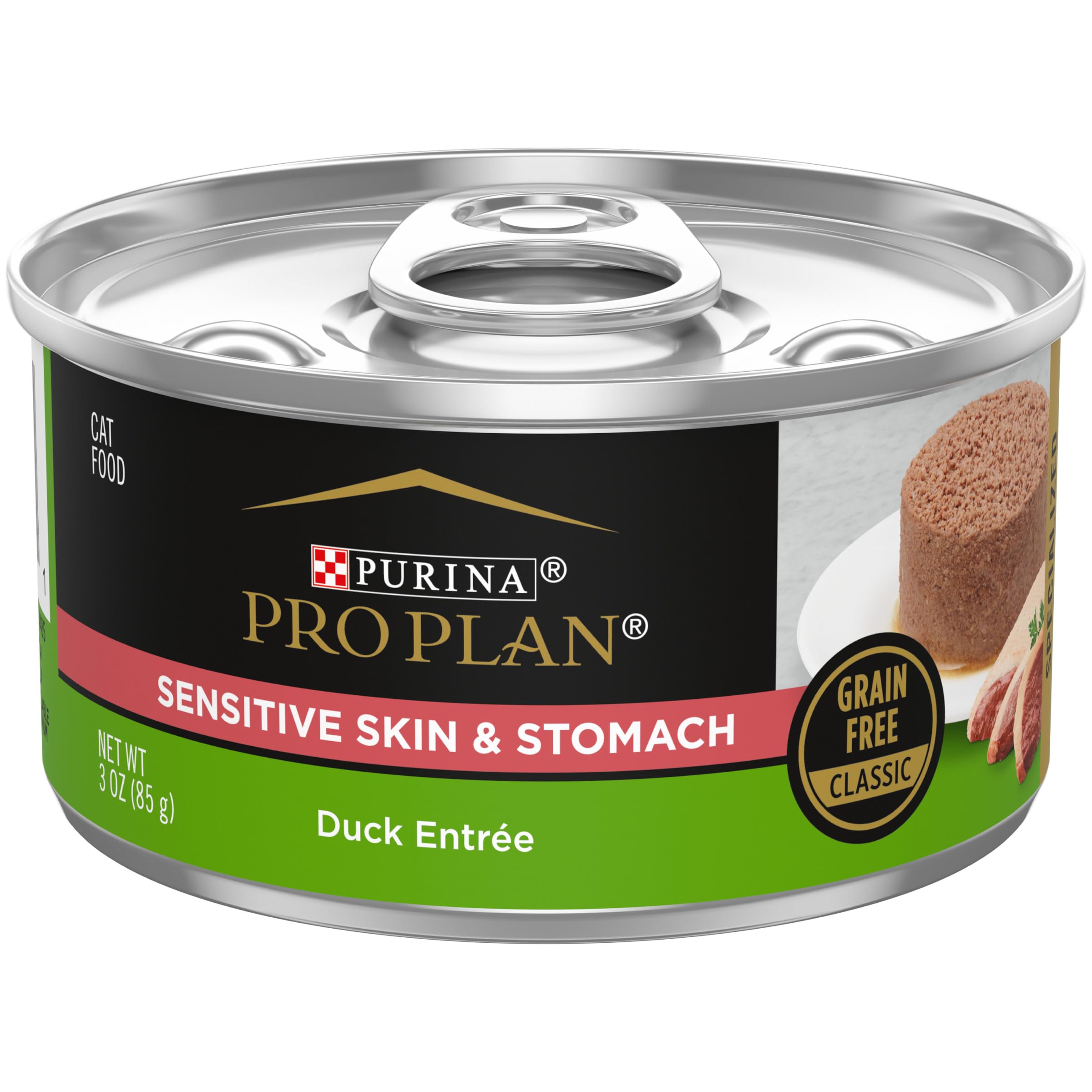 Purina Pro Plan Grain-Free Classic Sensitive Skin and Stomach Duck Entrée Canned Cat Food - 3 Oz - Case of 24  