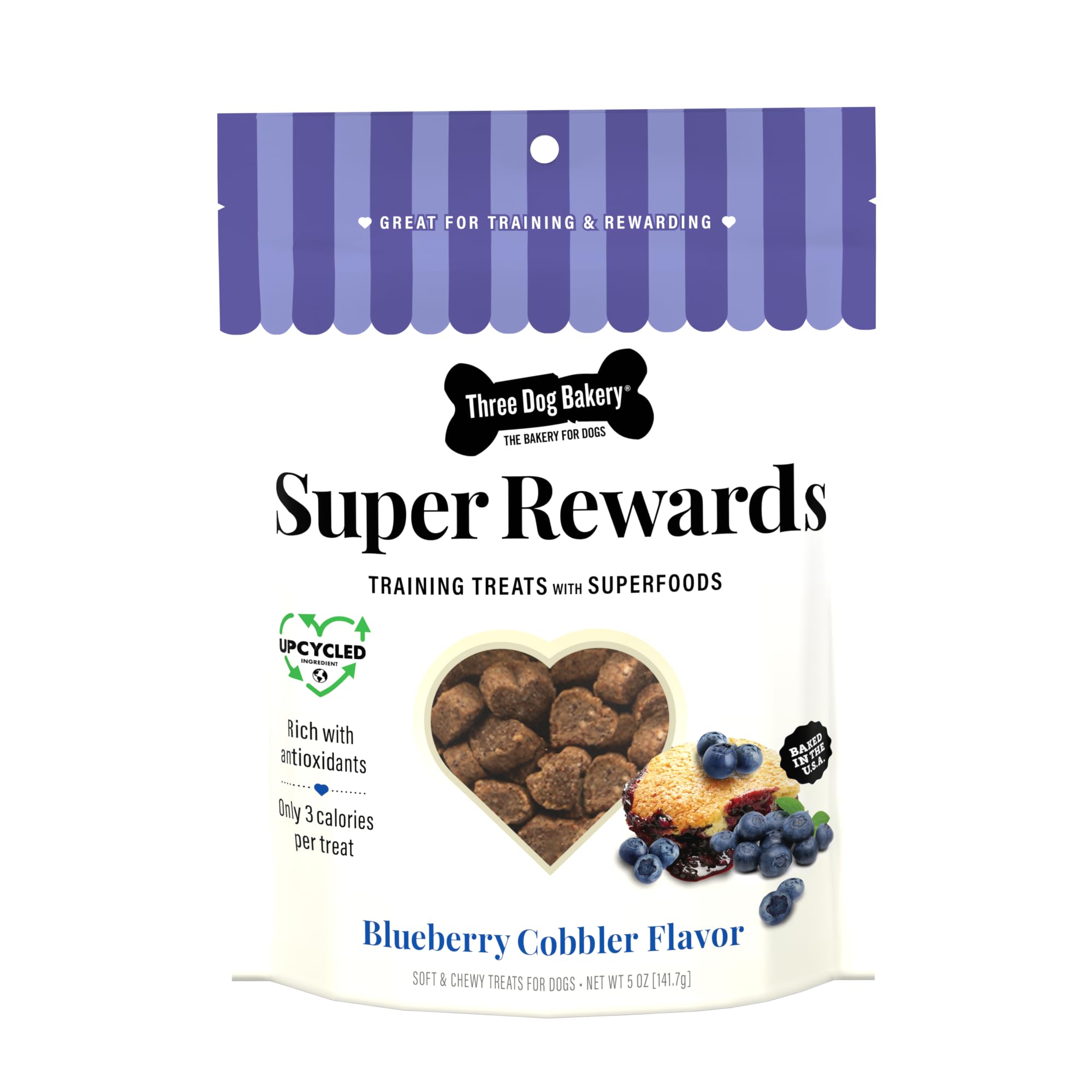 Three Dog Bakery Super Rewards Blueberry Cobbler Soft and Chewy Training Dog Treats - 5 Oz - Case of 12  