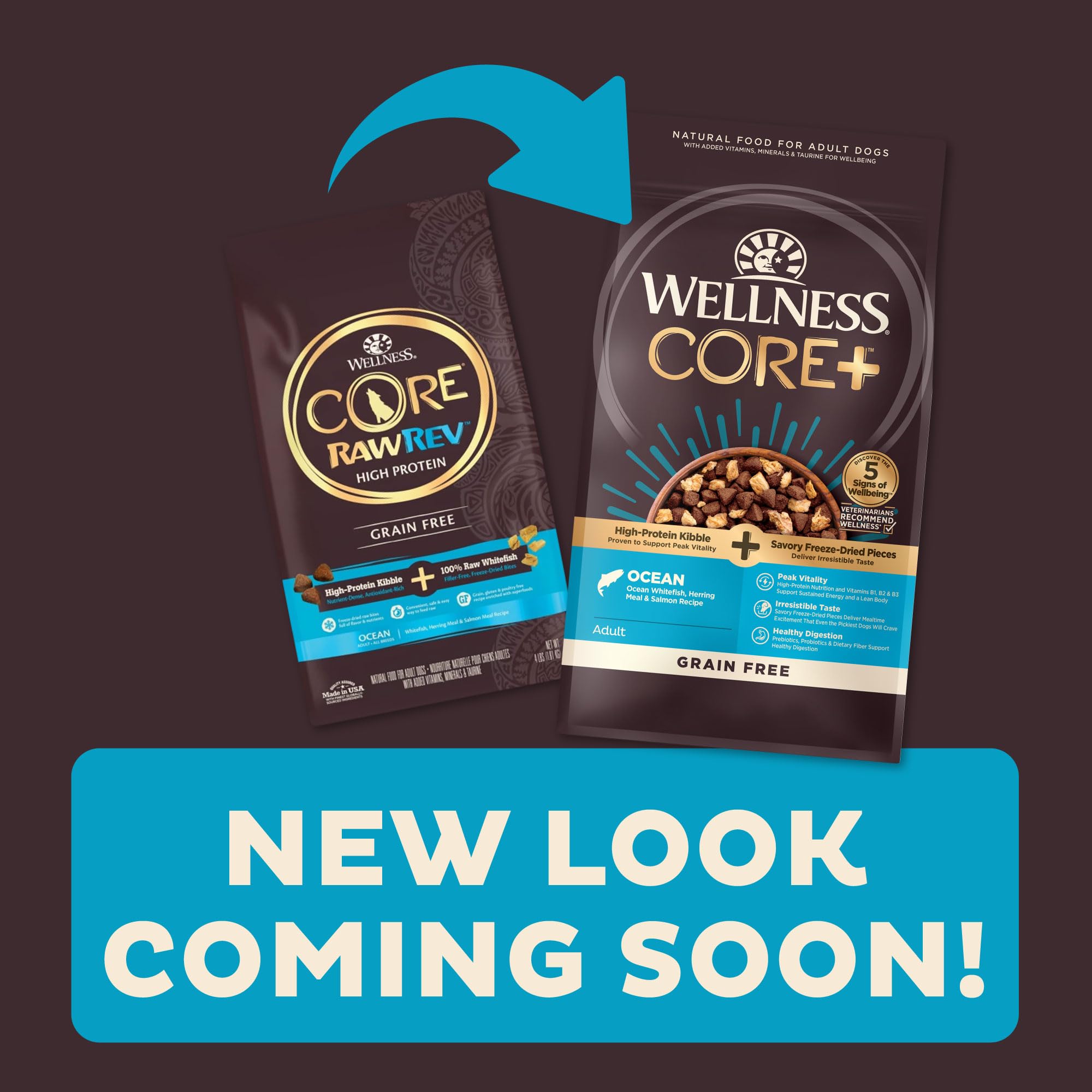 Wellness Core Raw-Rev Oceans Recipe Grain-Free Whitefish Salmon and Herring with Freeze-Dried Whitefish Adult Dry Dog Food - 18 Lbs  