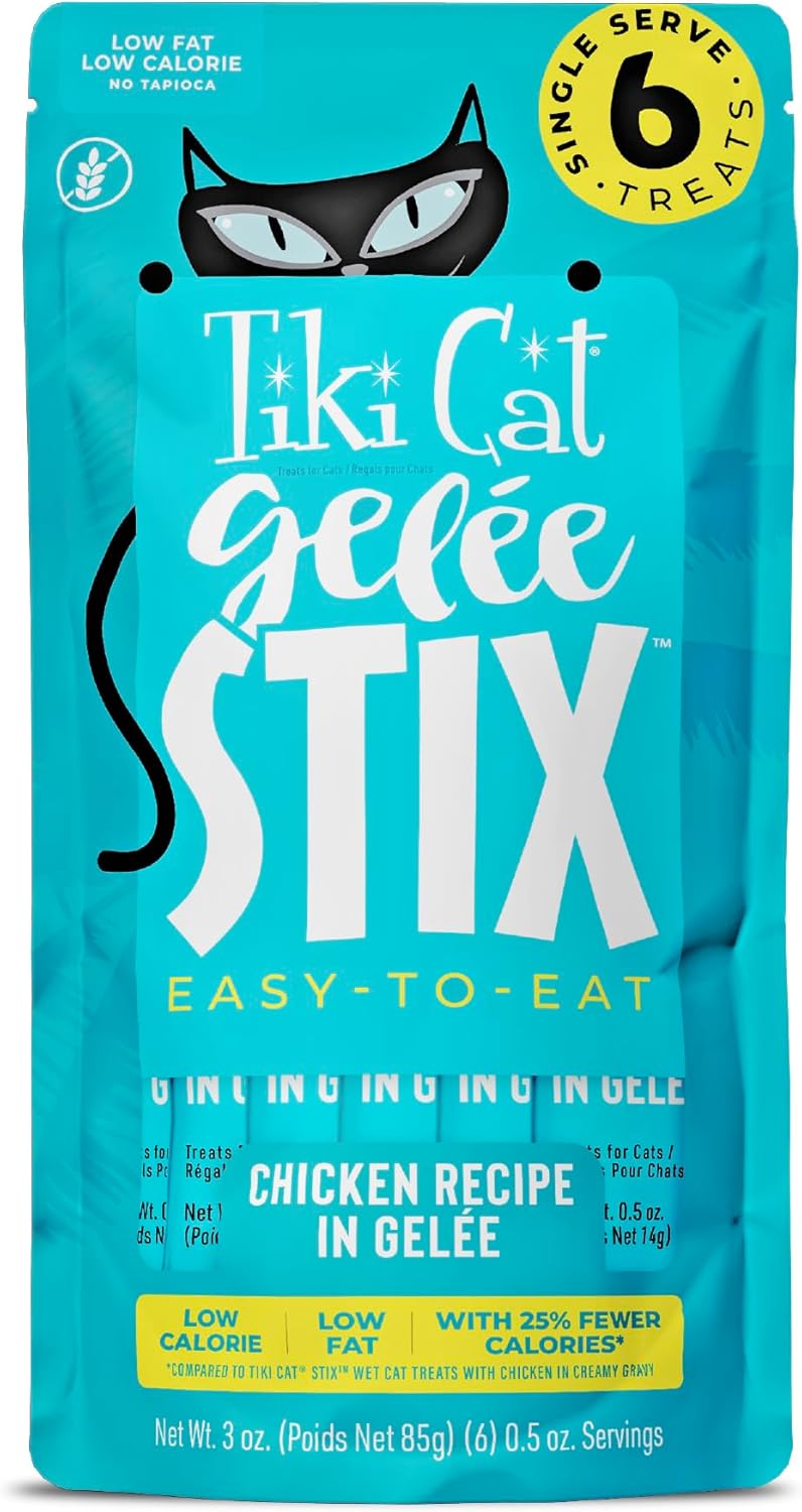 Tiki Cat Stix Gelee Low-Fat Chicken and Chicken Broth Lickable Cat Treats in Pouch - .5 Oz - 6 Pack - Case of 12 Default Title