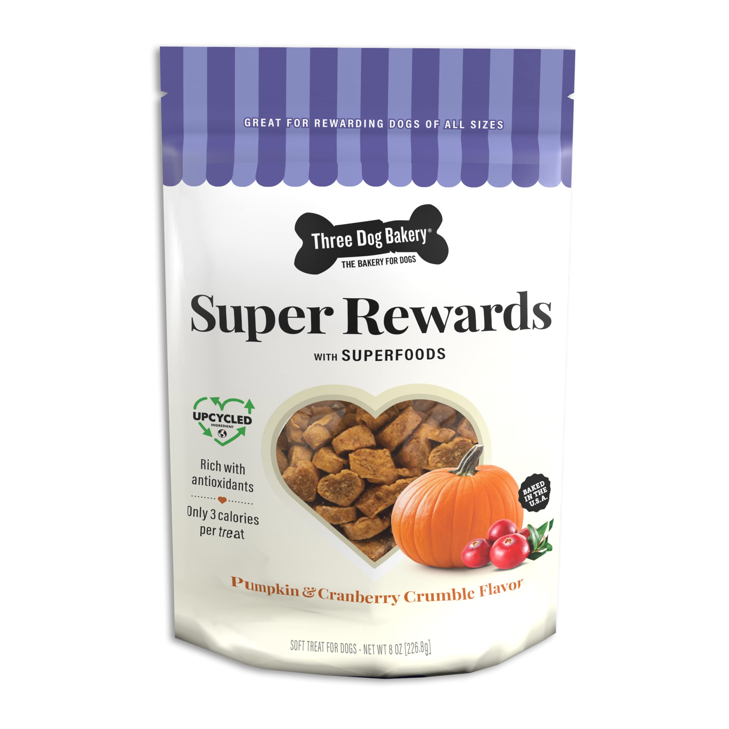 Three Dog Bakery Super Rewards Pumpkin and Cranberry Soft and Chewy Training Dog Treats - 8 Oz - Case of 12  