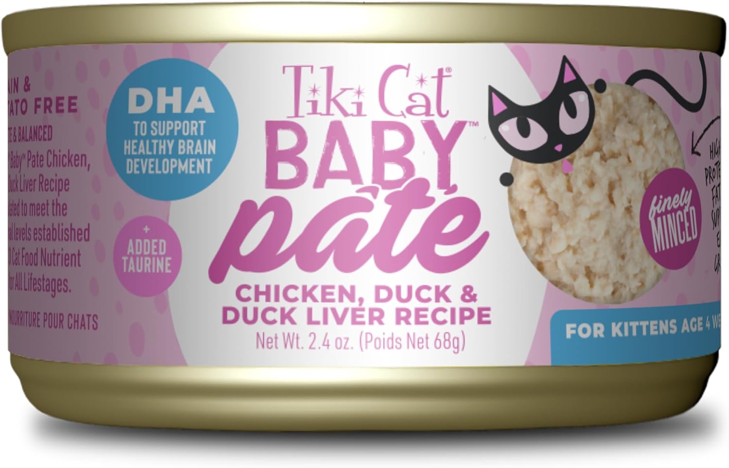 Tiki Cat Baby Pate Grain-Free Minced Chicken Duck and Duck Liver Kitten Canned Cat Food - 2.4 Oz - Case of 12 Default Title