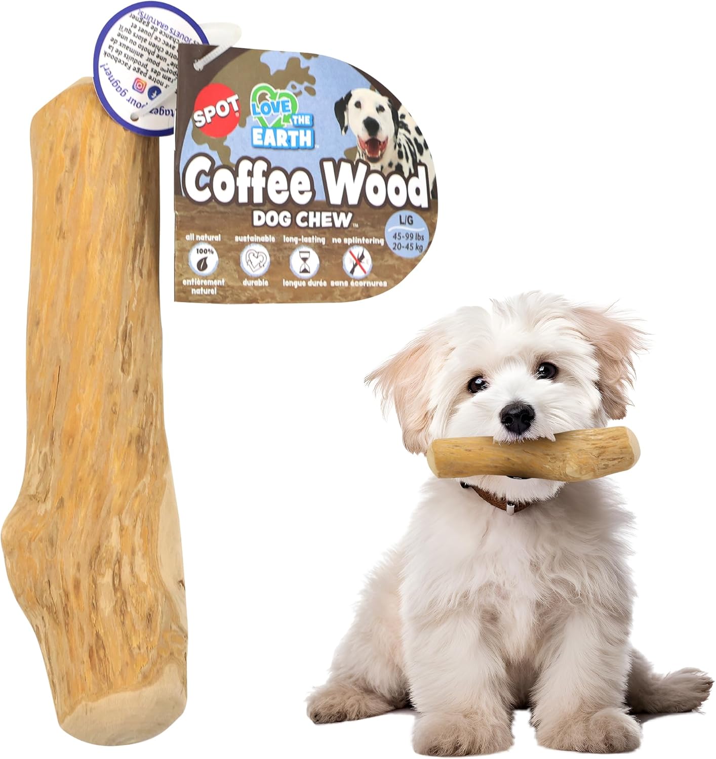 Ethical SPOT Love The Earth 100% Natural Coffee Wood Chew Dog Toy - Small