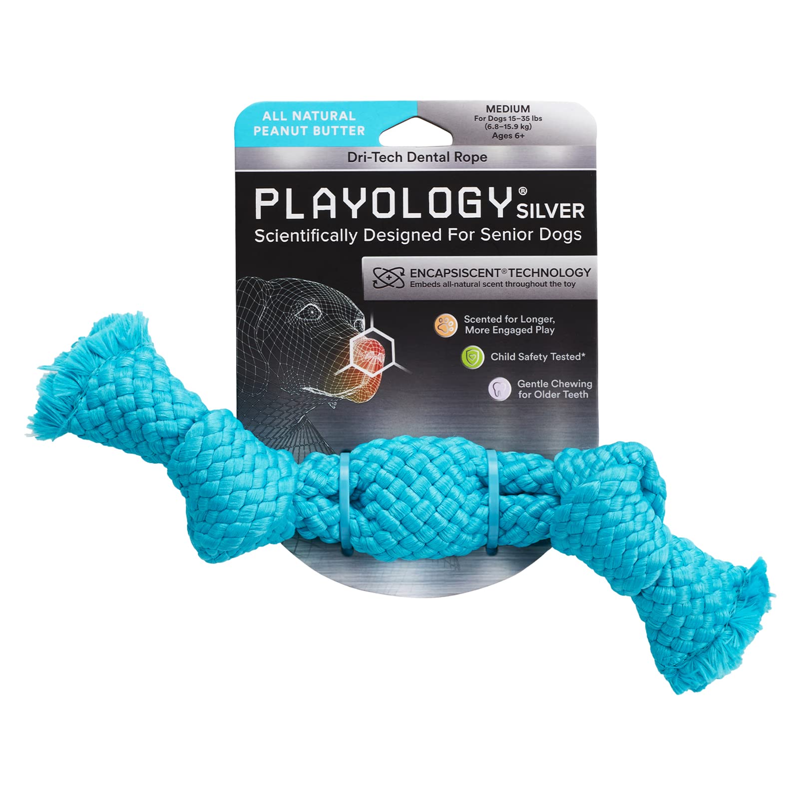 Playology Peanut Butter Scented Dri-Tech Rope Dog Toy with Encapsiscent Technology - Small  