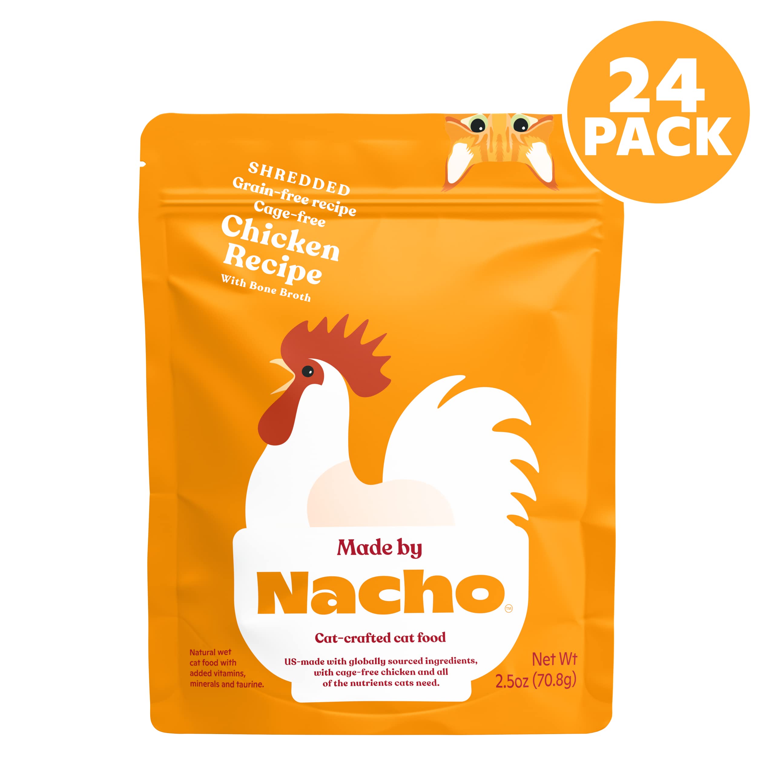 Made by Nacho Grain-Free Turkey Shredded in Bone Broth Wet Cat Food Pouch - 2.5 Oz - Case of 24  