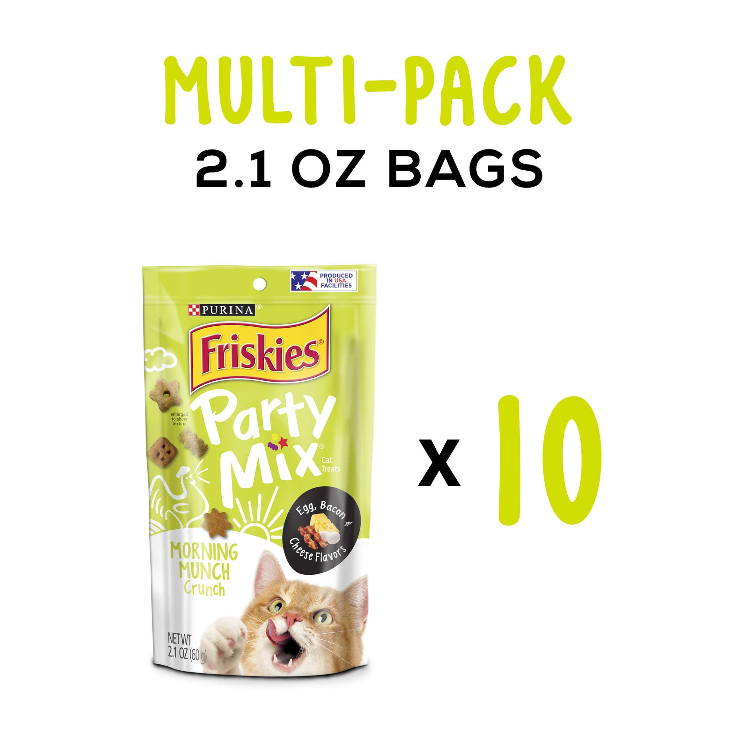 Purina Friskies Party Mix Morning Munch Eggs Bacon and Cheese Crunchy Cat Treats - 2.1 Oz - Case of 10  