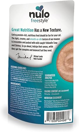 Nulo Freestyle Sily Mousse Yellowfin Tuna and Shrimp Kitten and Adult Wet Cat Food Pouch - 2.8 Oz - Case of 24