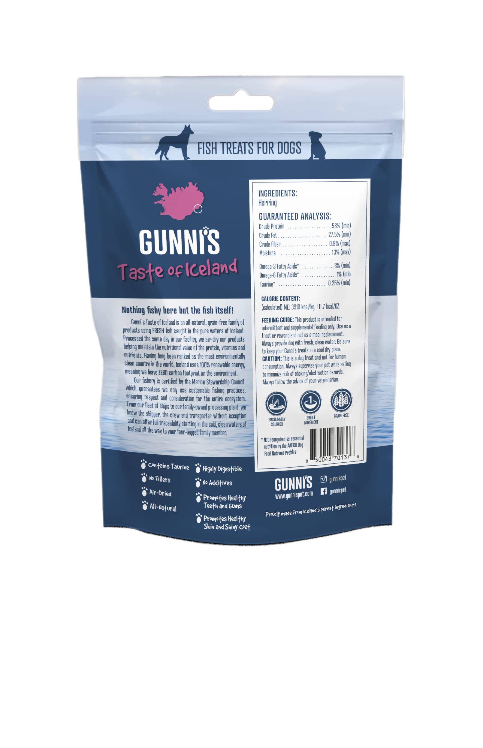 Gunnis Pet Grain-Free Whole Herring Natural Air-Dried Dog Treats