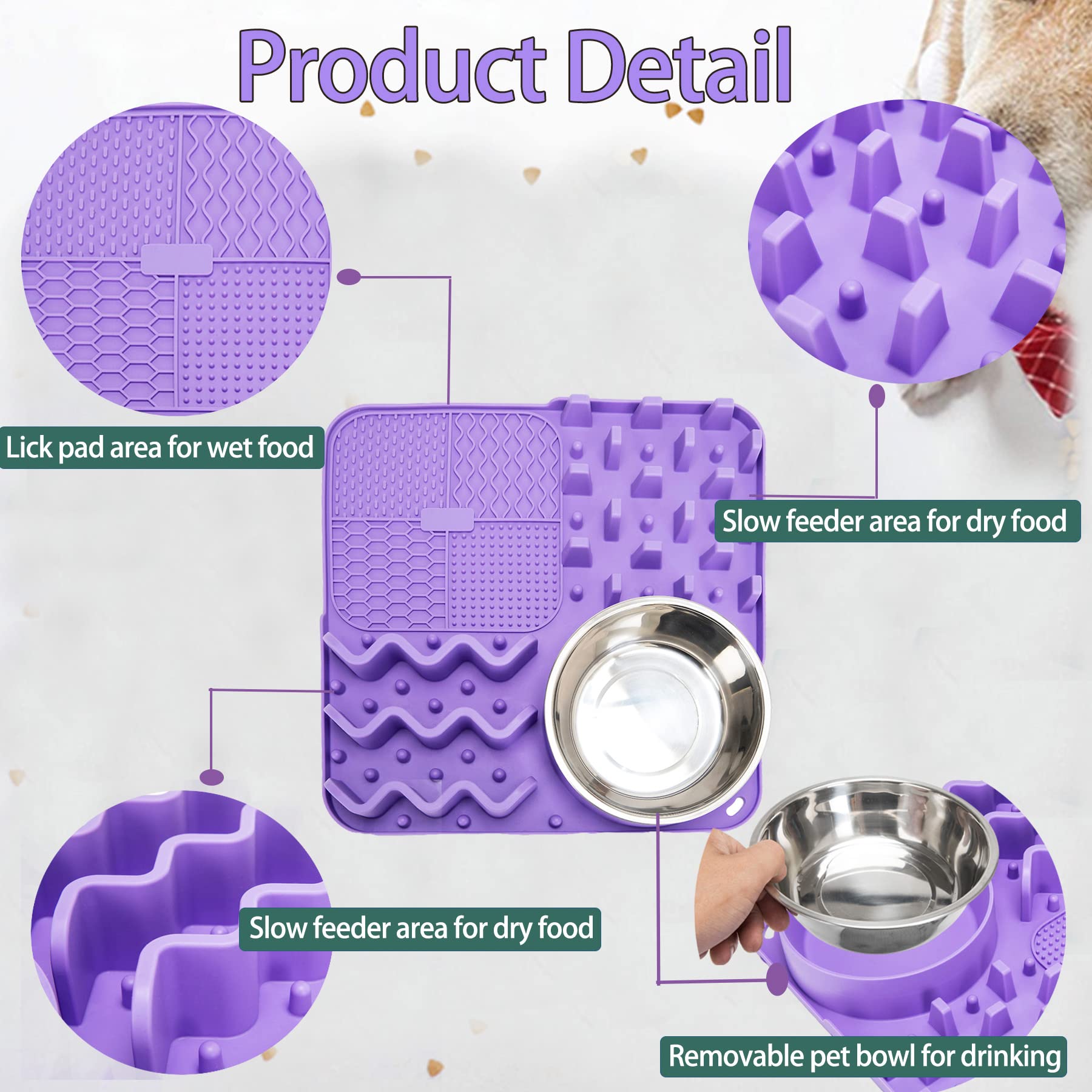 Innovative Pet Lickimat Slowmo Combo Slow Feeding Mat for Dogs - Purple  