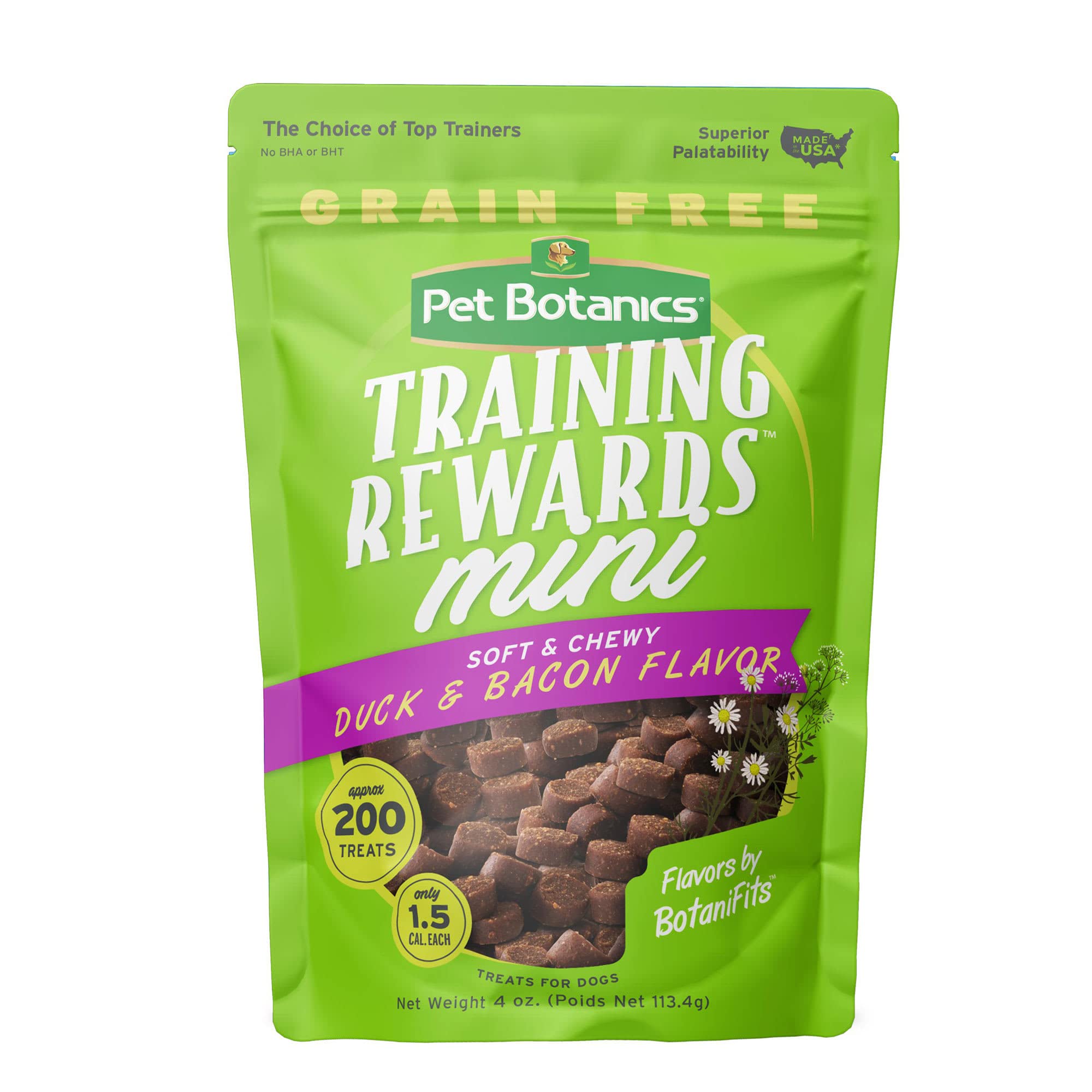 Pet Botanics Training Rewards Grain-Free Duck and Bacon Soft and Chewy Dog Treats - Mini - 4 Oz  