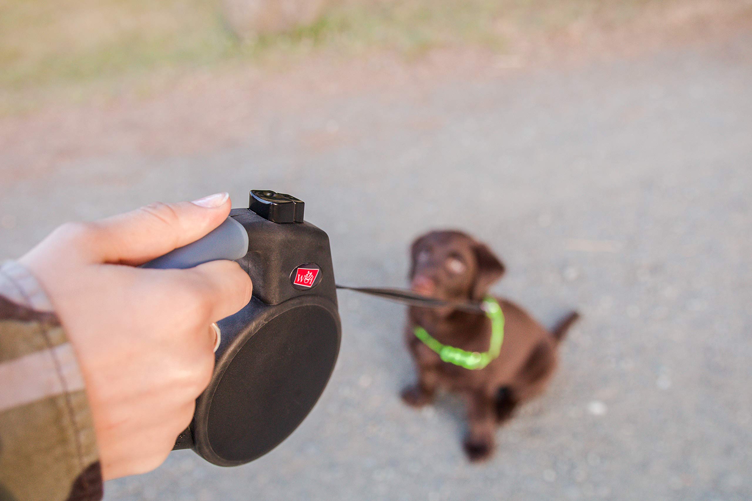 Wigzi Gel Handle Gripped Tape Retractable Nylon Dog Leash - Black - Small - Up to 16 Feet  