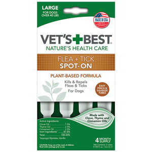 Vet's Best Plant Based Flea and Tick Spot-On Treatment Drops for Dogs - 4.6 ml - Large ...