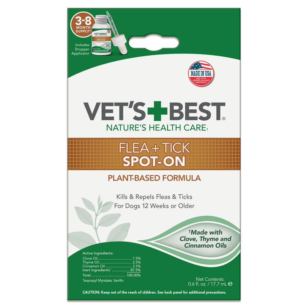 Vet's Best Plant Based Flea and Tick Spot-On Treatment Drops for Dogs - 1.6 ml - Small ...