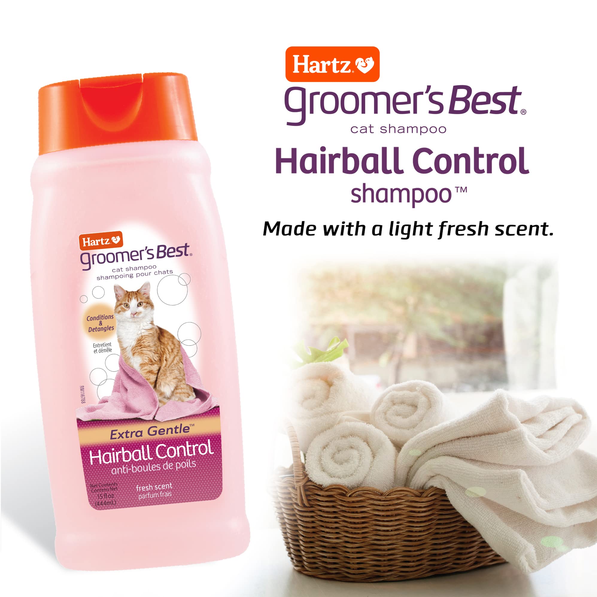 Hartz Mountain Groomer's Best Hairball Control Cat Shampoo - 15 Oz  