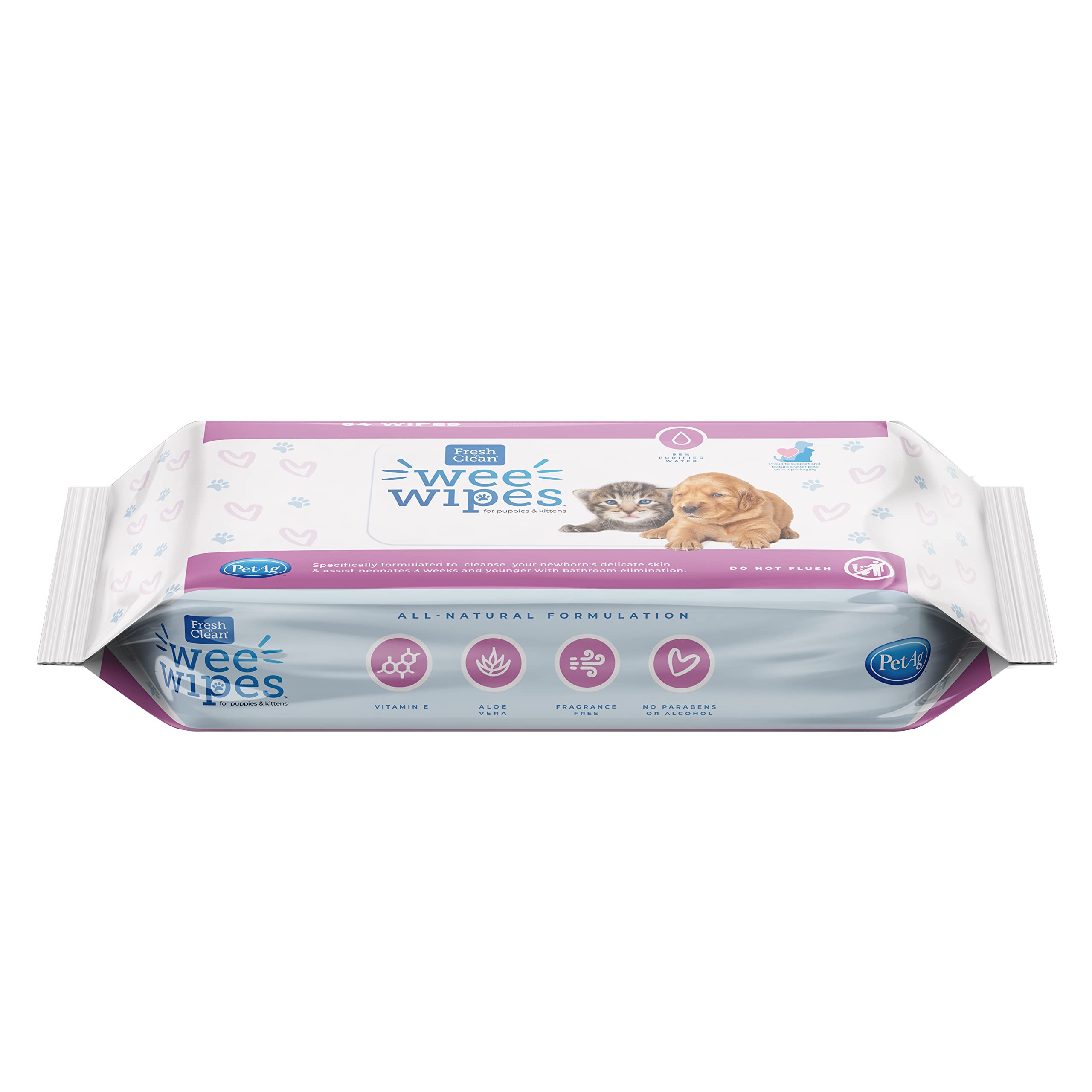 PetAg Fresh N' Clean Wee Pet Wipes for Puppies and Kittens - 64 Count  