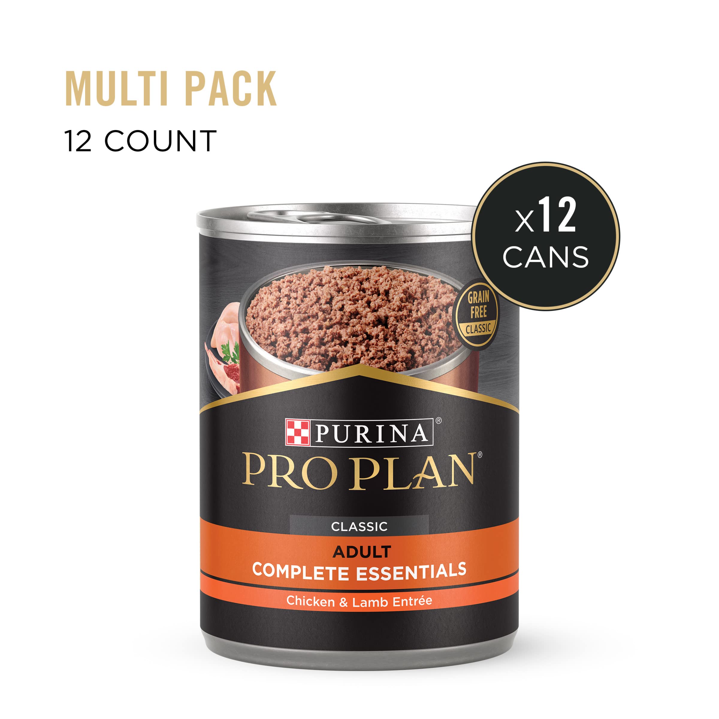 Purina Pro Plan Complete Essentials Grain-Free Classic Chicken and Lamb Pate Entrée Adult Canned Dog Food - 13 Oz - Case of 12  