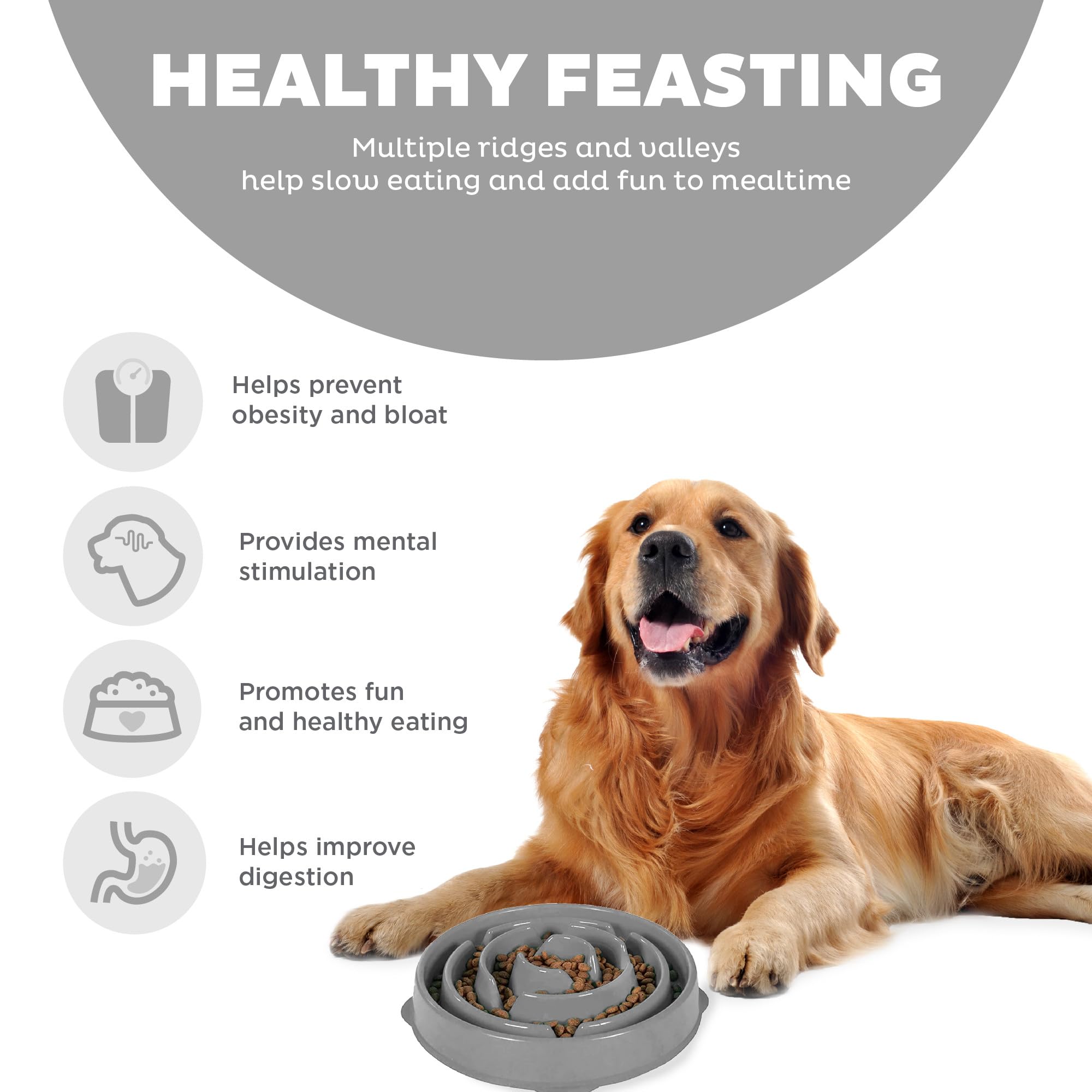 Outward Hound Fun Feeder Slo-Bowl Slow Feeding Dog Bowl - Gray - Large/Regular  