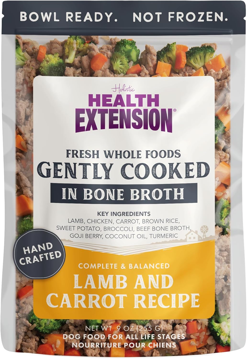 Health Extension Gently Cooked Lamb and Carrot in Bone Broth Wet Dog Food Pouch 9 Oz - 10 Pack
