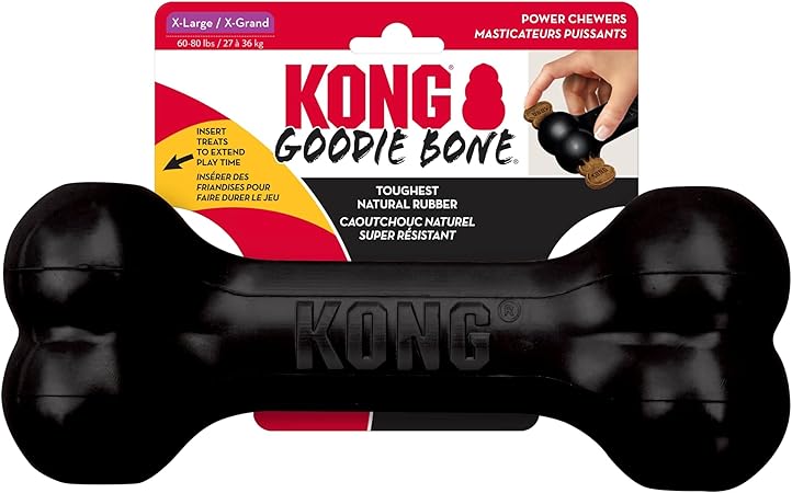 Kong Extreme Goodie Bone Treat-Holding Durable Power-Power Fetch Rubber Dog Toy - Black - Extra Large 