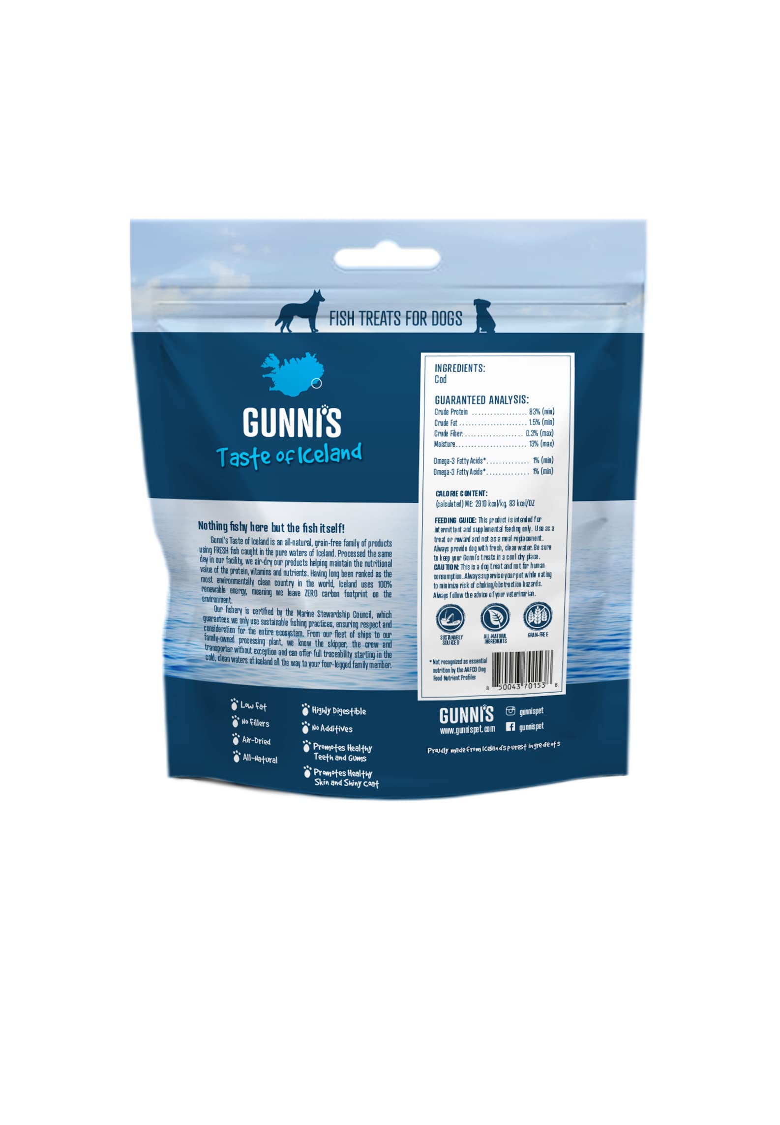 Gunnis Pet Grain-Free Cod Baby Bites Natural Air-Dried Dog Treats - 2.5 Oz