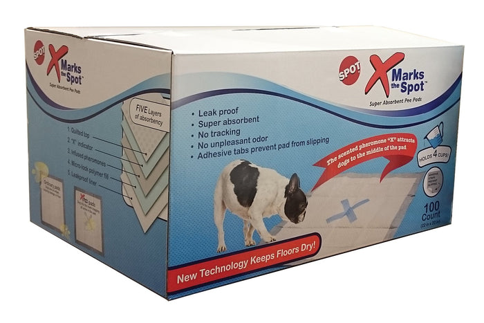 SPOT X Marks The Spot Anti-Skid Puppy Dog Training Pads - L:22 X W:22" Inches - 100 Count