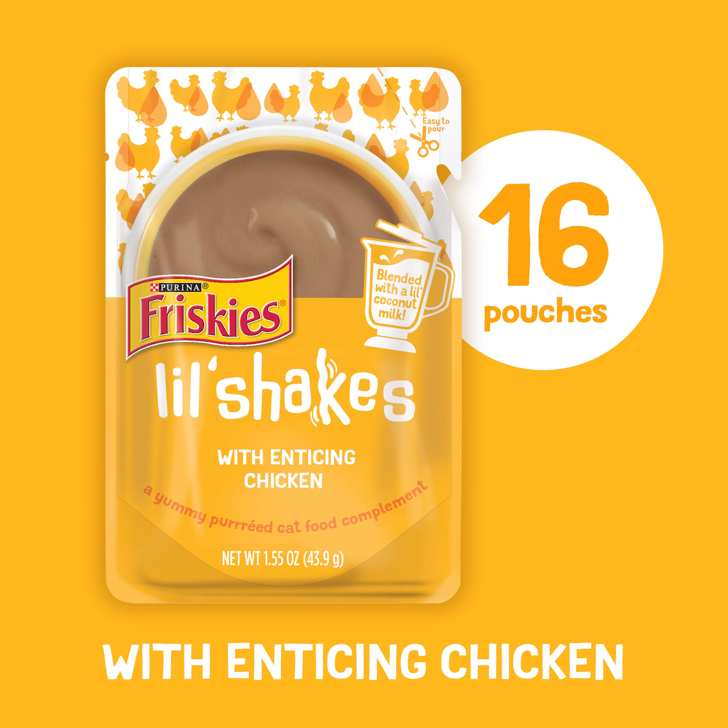 Purina Friskies Lil' Shakes Turkey Puree with Coconut Milk with Cat Food or Topper Pouch - 1.55 Oz - Case of 16  