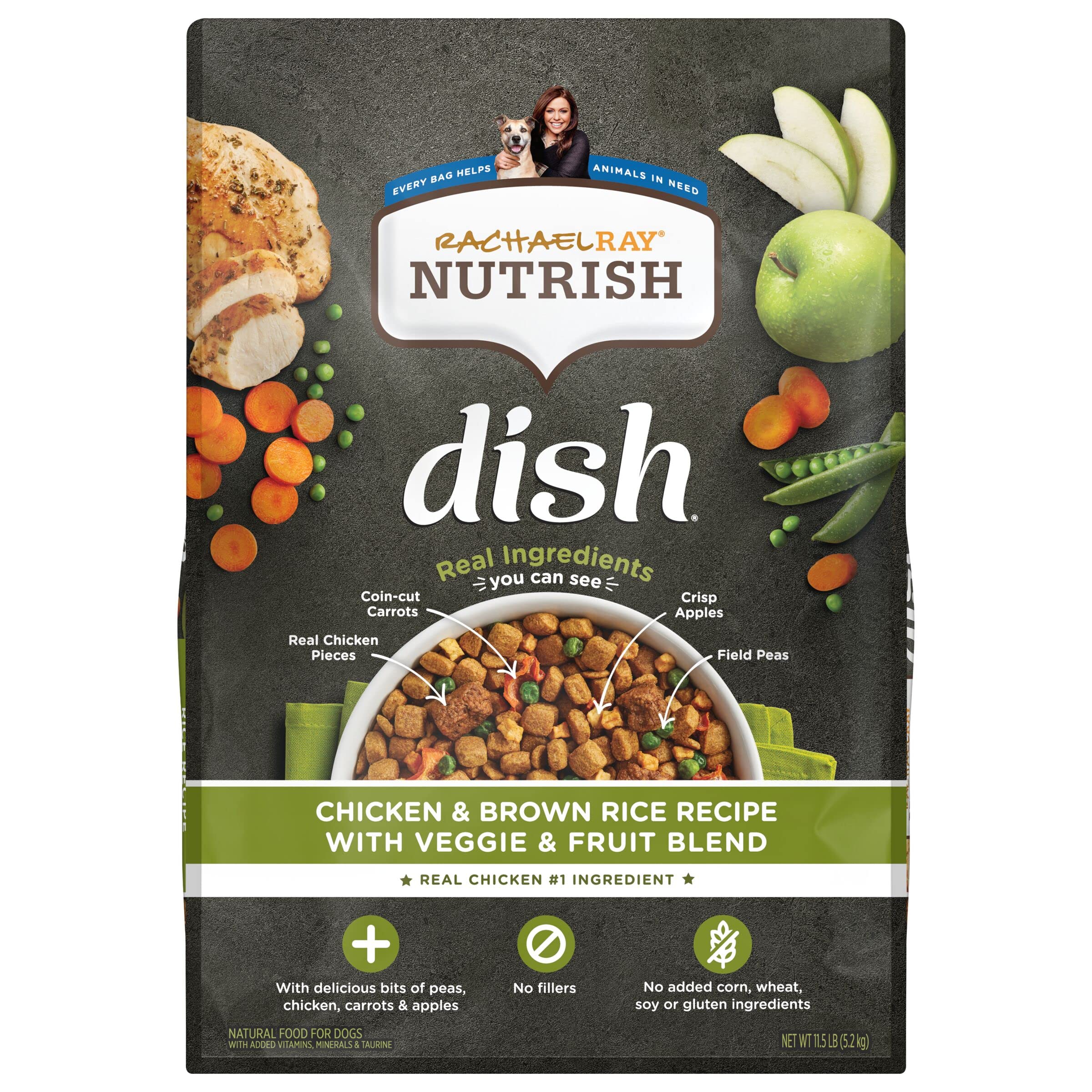 Rachael Ray Nutrish Dish Chicken and Brown Rice Recipe with Veggies and Fruits Recipe Dry Dog Food - 11.5 Lbs  