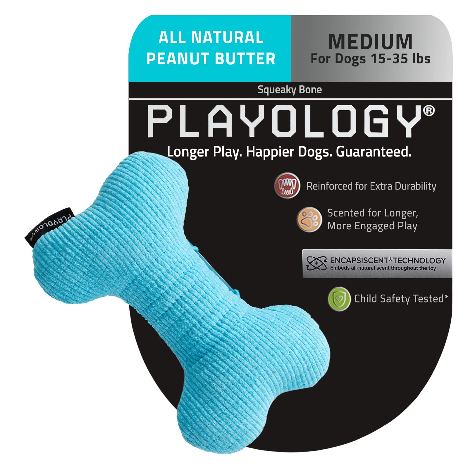 Playology Peanut Butter Scented Plush Squeaky Bone Dog Toy with Encapsiscent Technology - Large  