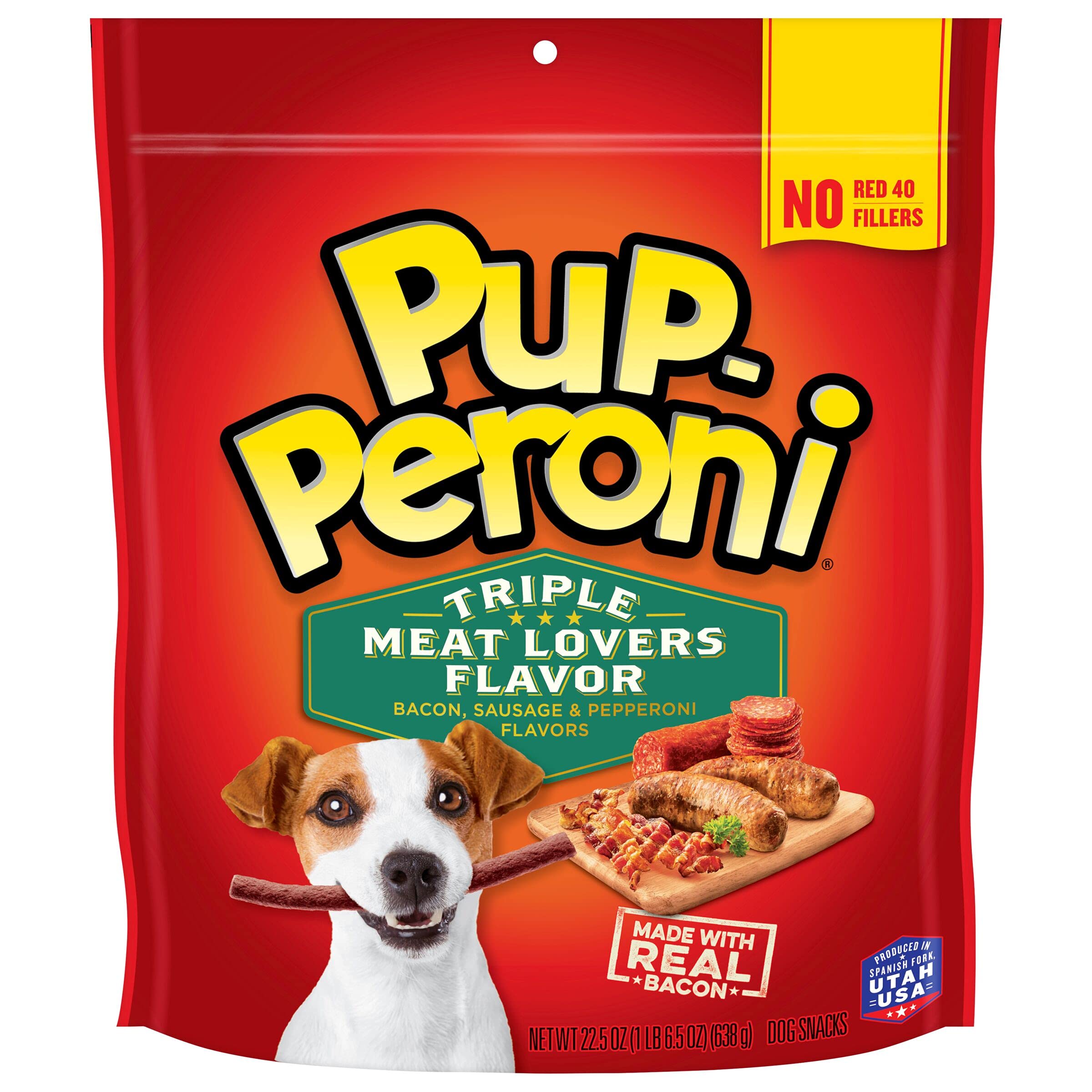 Pup-Peroni Original Triple Meat Lovers Bacon Sausage and Pepperoni Soft and Chewy Dog Treats - 22.5 Oz - Case of 4  