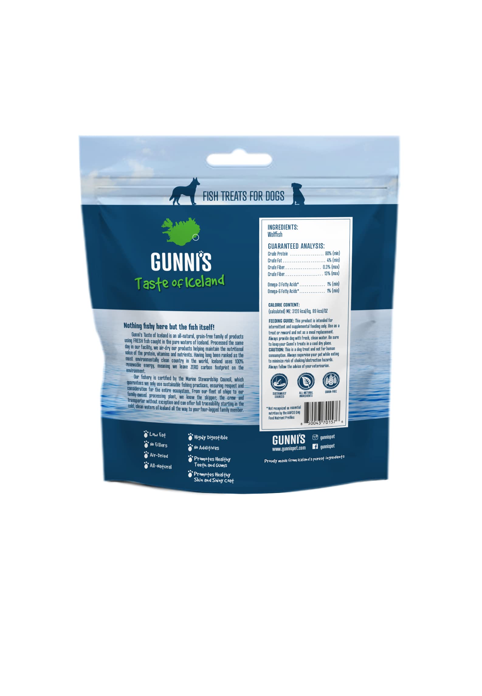 Gunnis Pet Grain-Free Wolffish Baby Bites Natural Air-Dried Dog Treats - 2.5 Oz