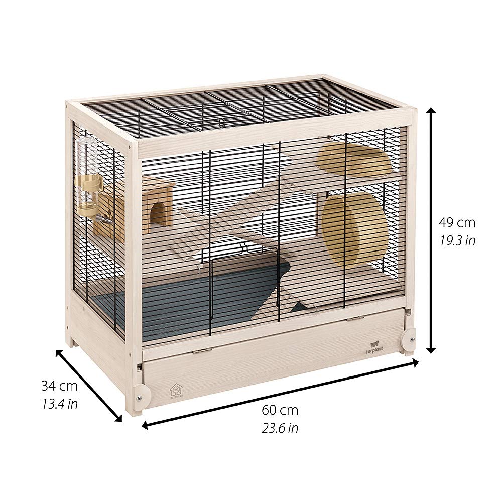 Ferplast Hampsterville Hampster Cage with Wooden Base and Accessories - Tan - 22.7