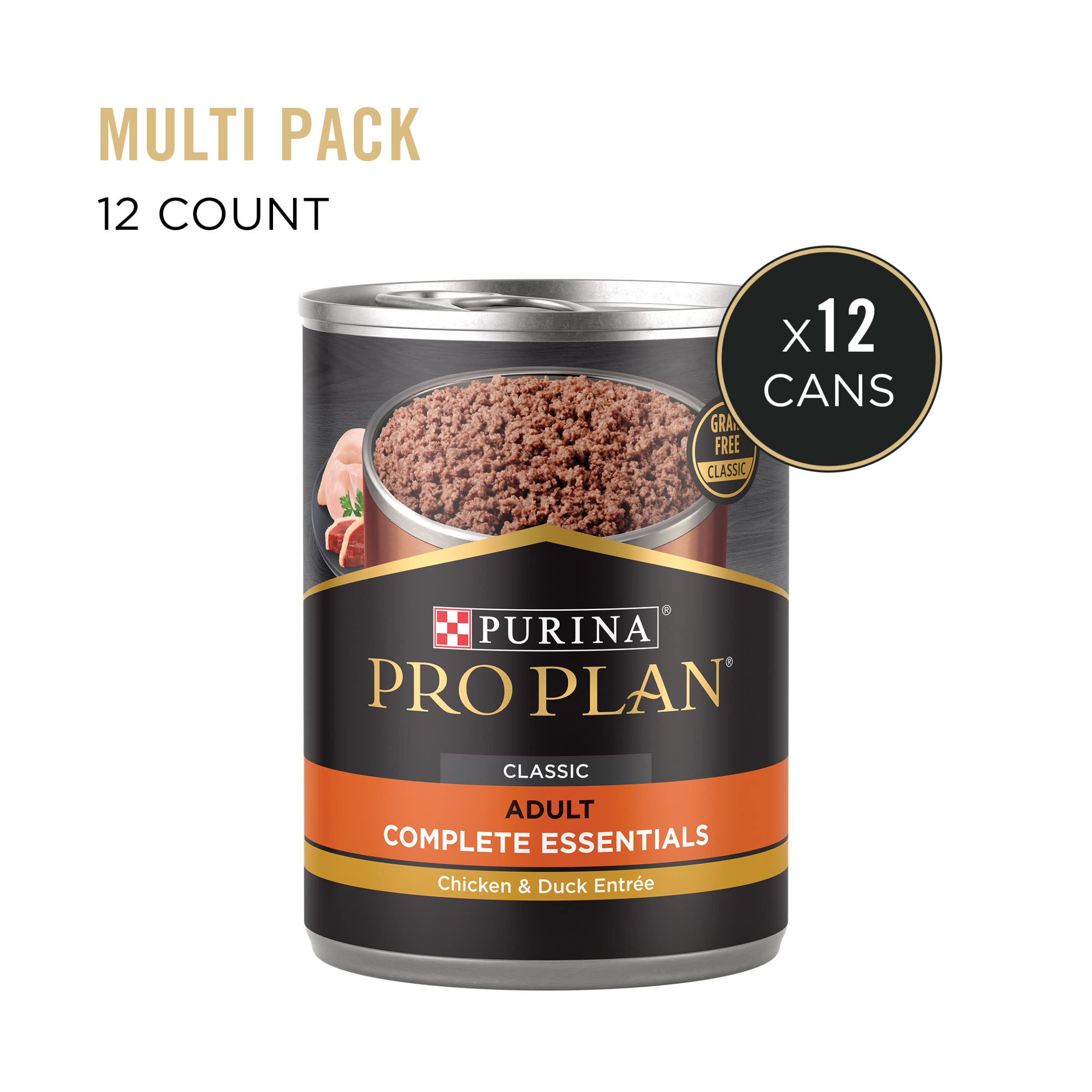 Purina Pro Plan Complete Essentials Grain-Free Classic Chicken and Duck Pate Entrée Adult Canned Dog Food - 13 Oz - Case of 12  