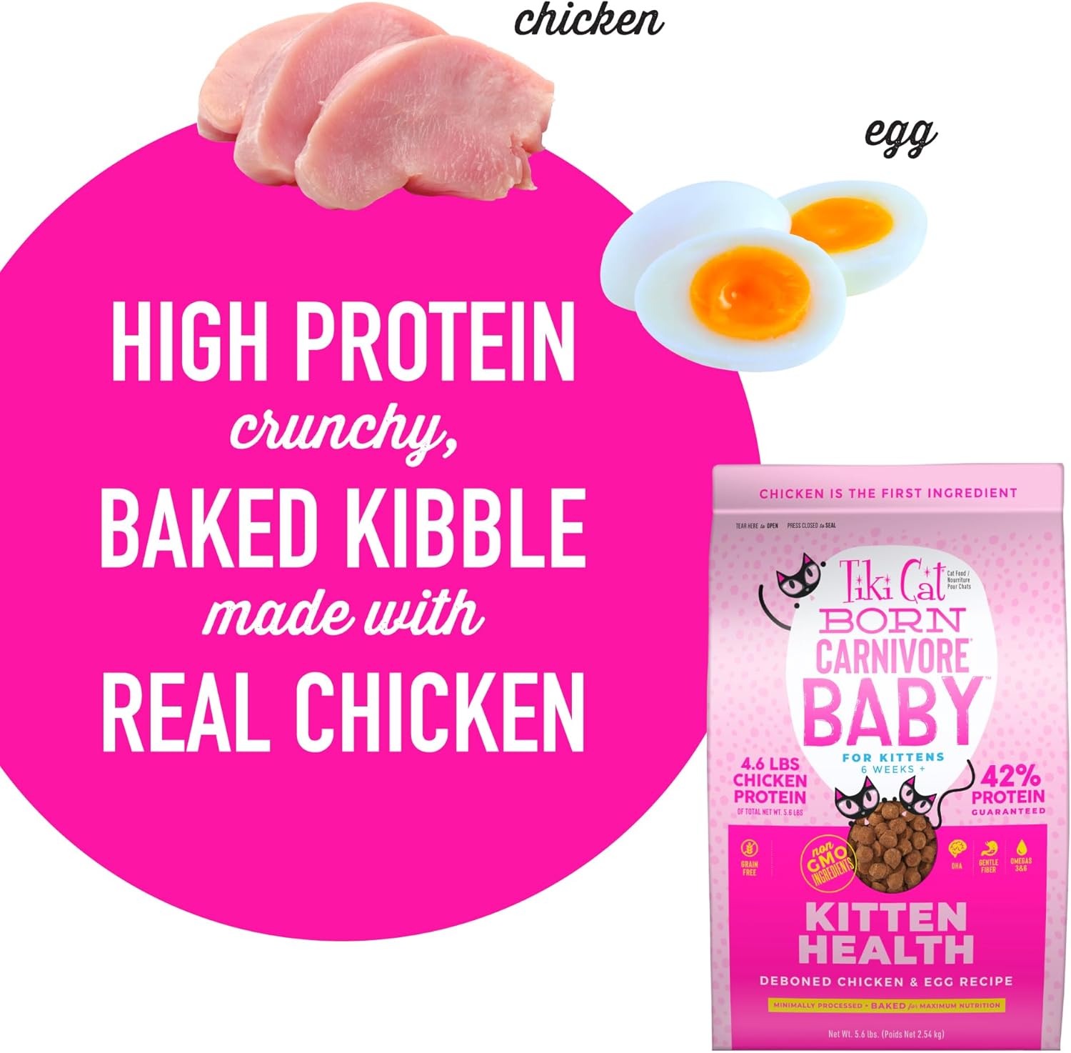 Tiki Cat Born Carnivore Baby Grain-Free High-Protein Chicken and Egg Kitten Dry Cat Food - 5.6 Lbs