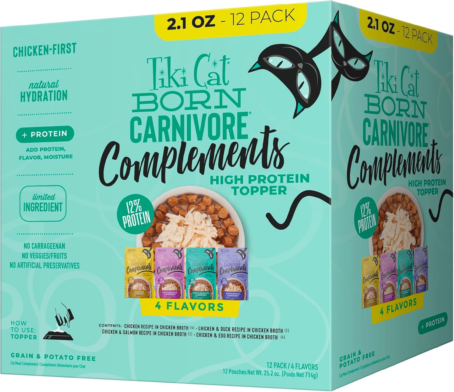 Tiki Cat Born Carnivore Compliments Chicken Salmon Duck Egg in Broth Wet Cat Food Topper Pouch - Variety Pack - 2.1 Oz - Case of 12 Default Title