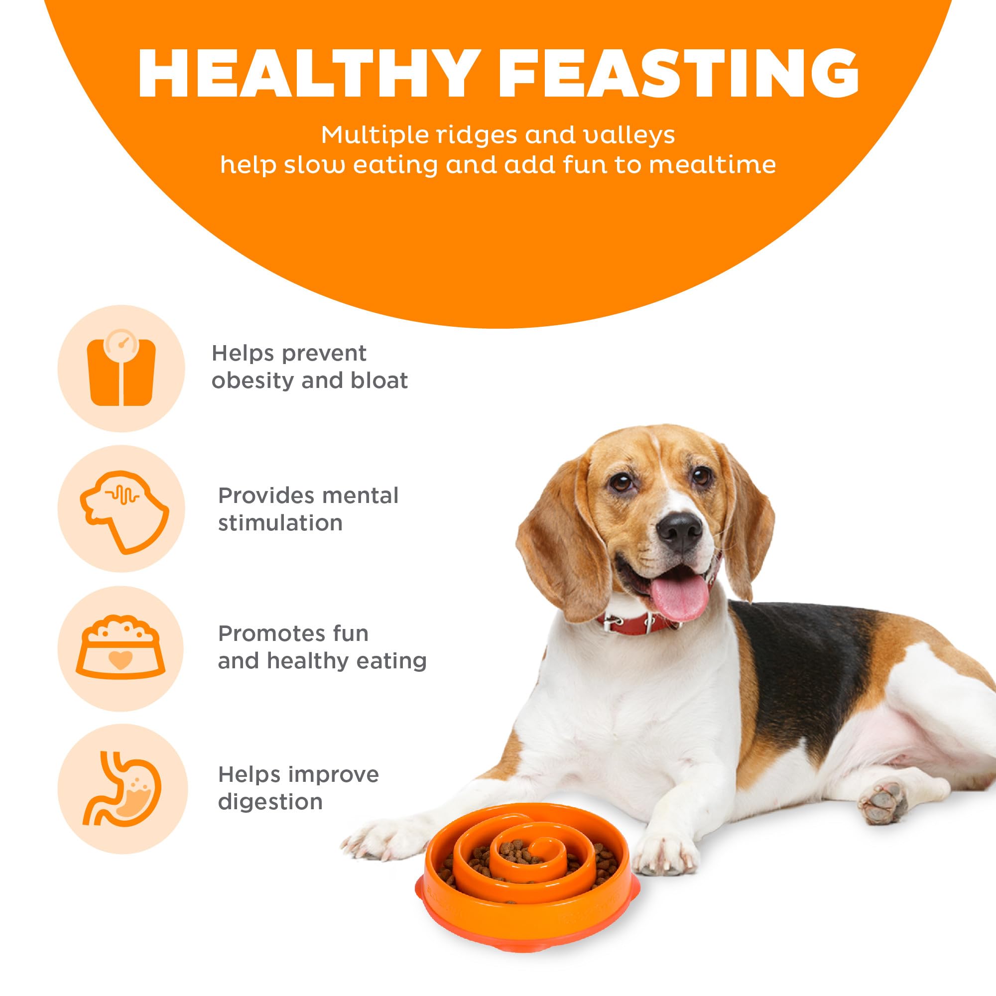 Outward Hound Anti-Skid Fun Feeder Slow Feeding Dog Bowl - Orange Swirl - Large  