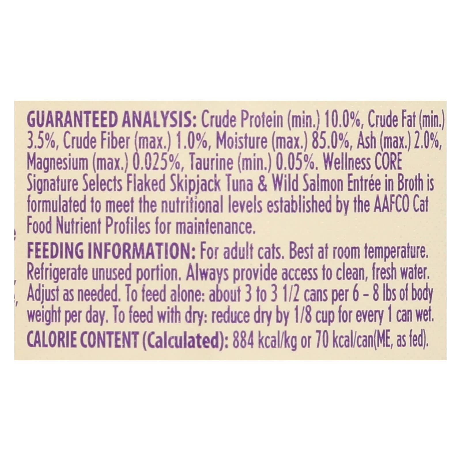 Wellness Core Signature Selects Grain-Free Flaked Skipjack Tuna and Wild Salmon Entrée Canned Cat Food - 2.8 Oz - Case of 12  