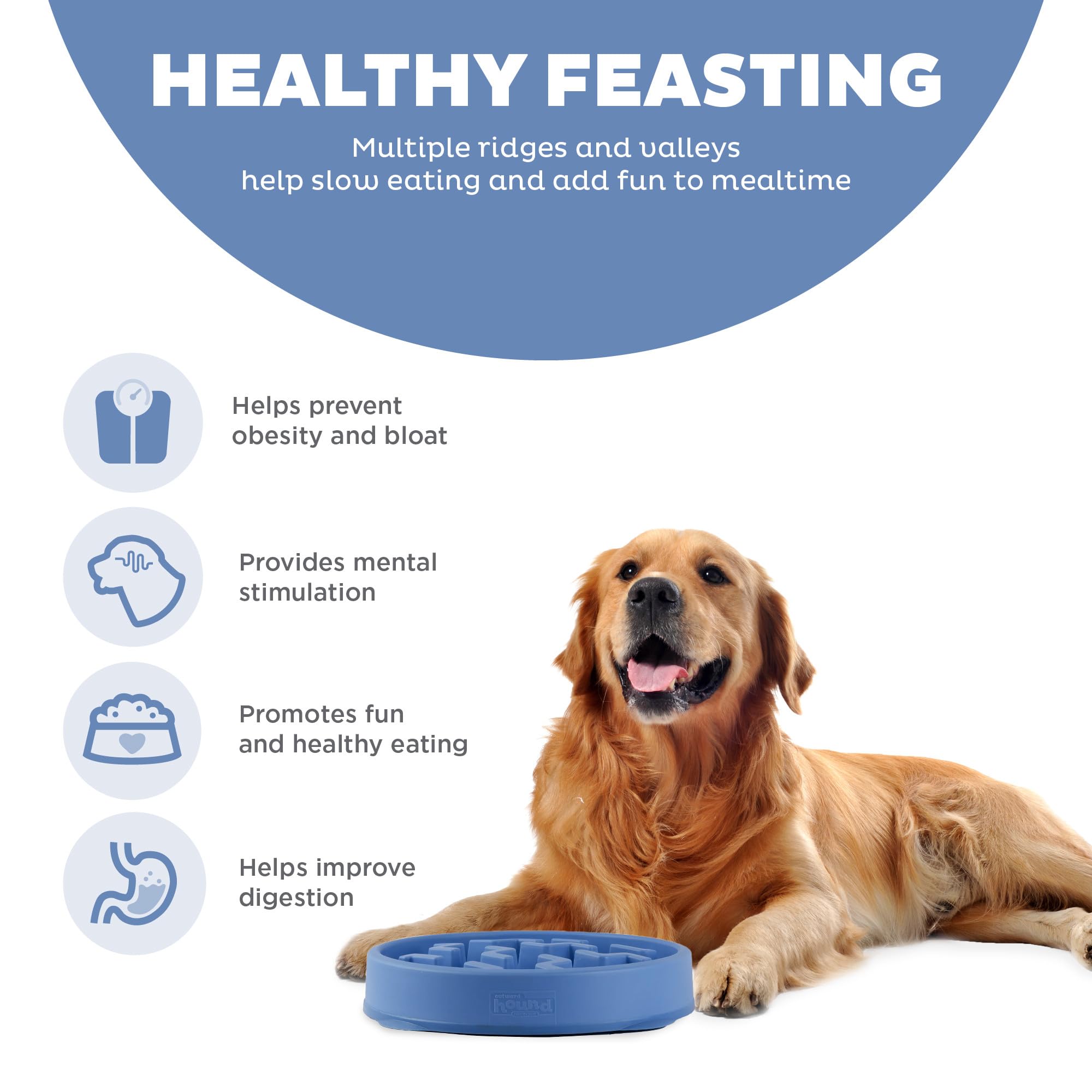 Outward Hound Fun Feeder Slo-Bowl Slow Feeding Dog Bowl - Blue - Large/Regular  