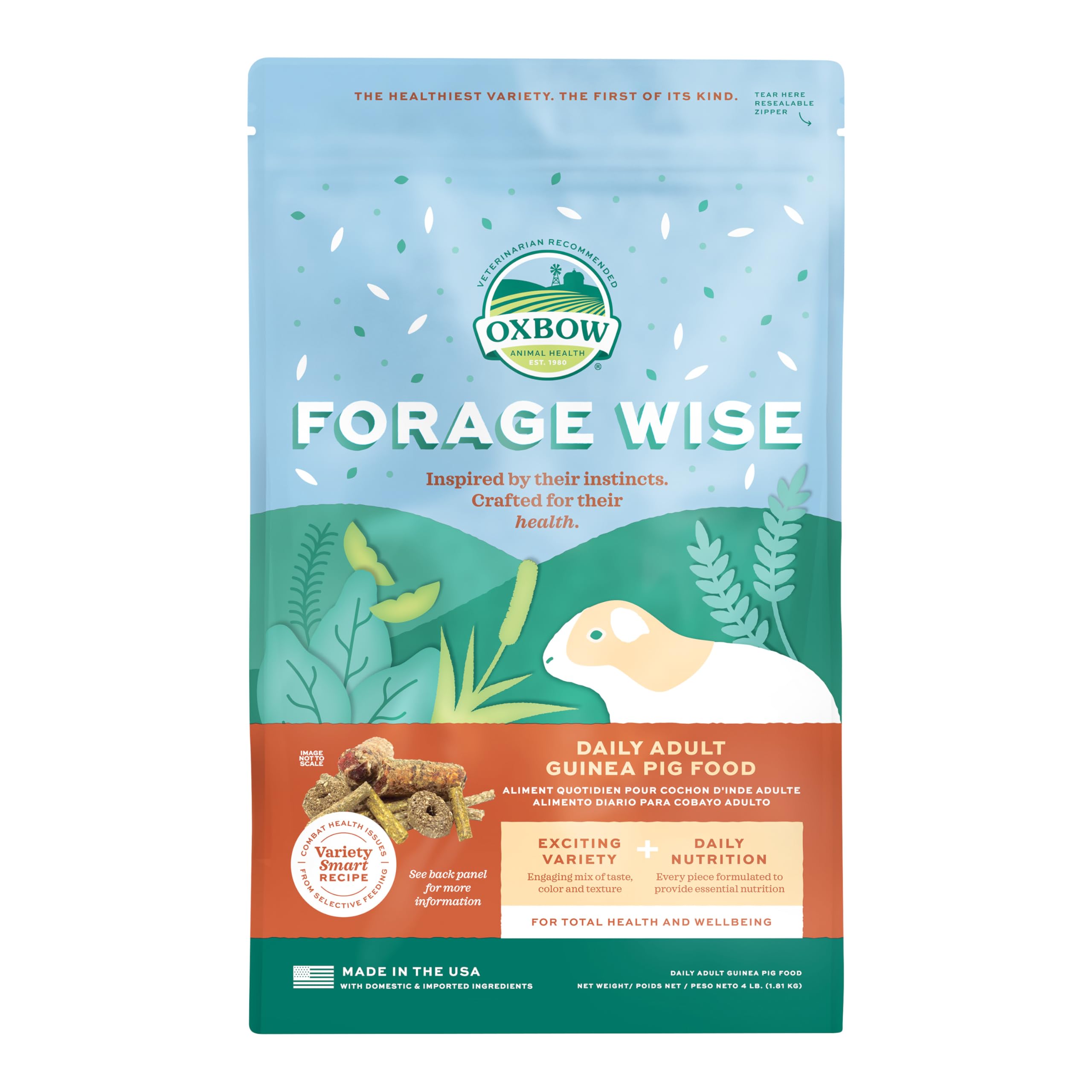 Oxbow Forage Wise Adult Guinea Pig Formula Small Animal Food - 4 Lbs