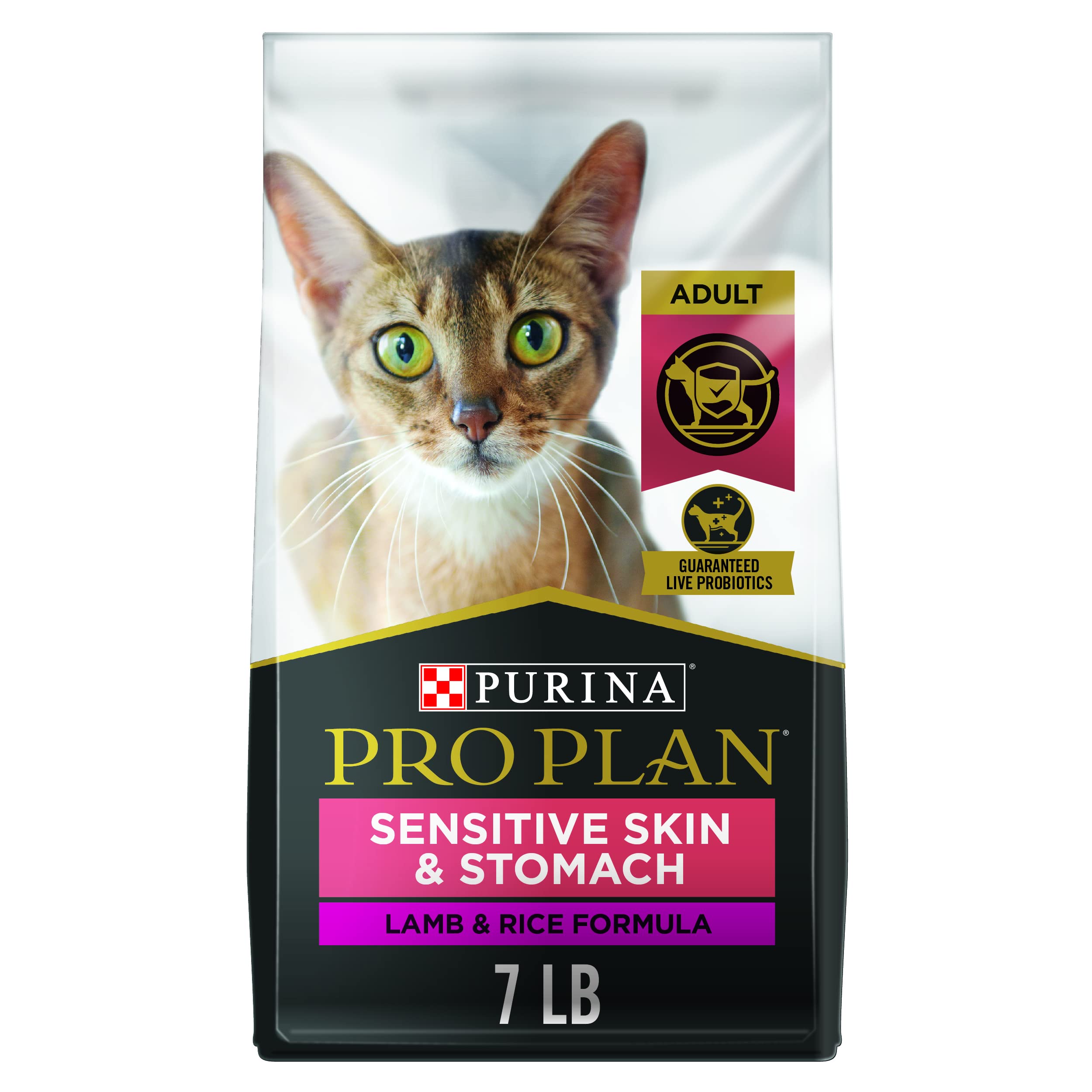 Purina Pro Plan Sensitive Skin and Stomach Lamb and Rice 7+ Senior Adult Dry Cat Food - 7 Lbs - Case of 5  