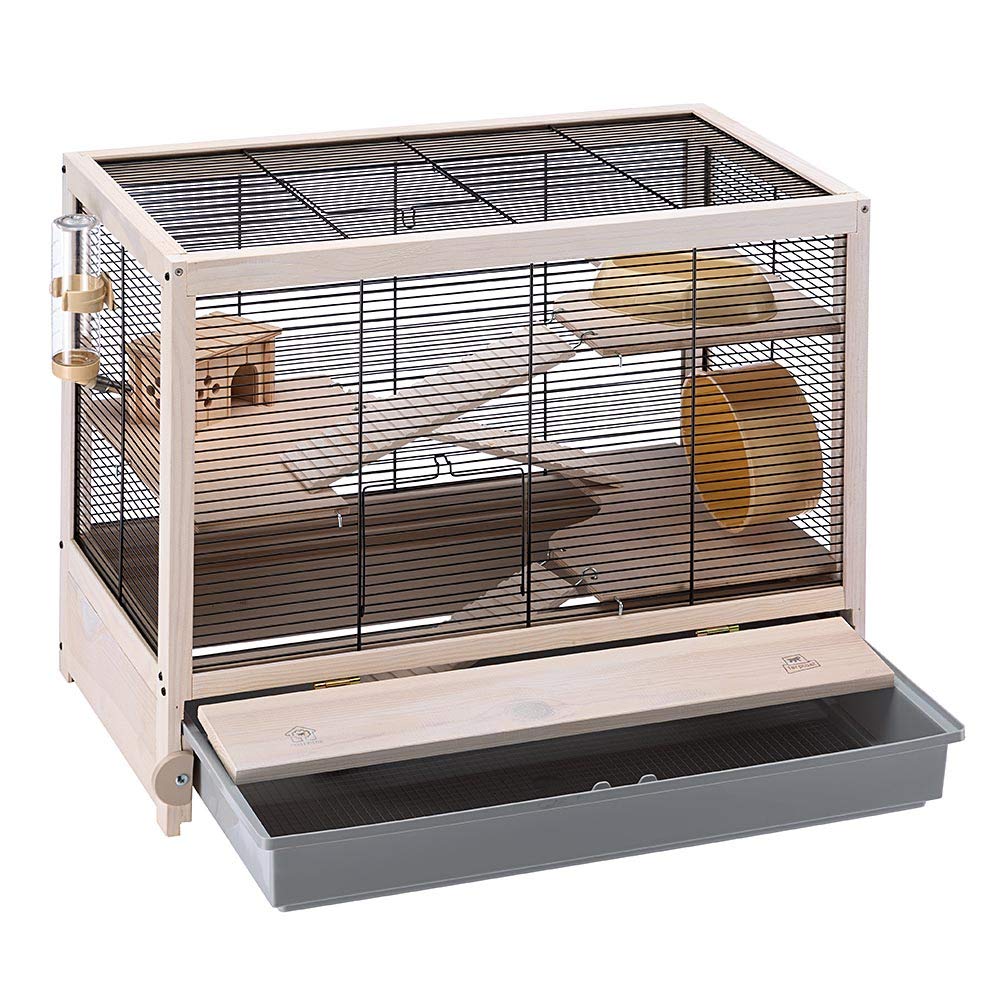 Ferplast Hampsterville Hampster Cage with Wooden Base and Accessories - Tan - 22.7" X 12.2" X 2.6" Inches  