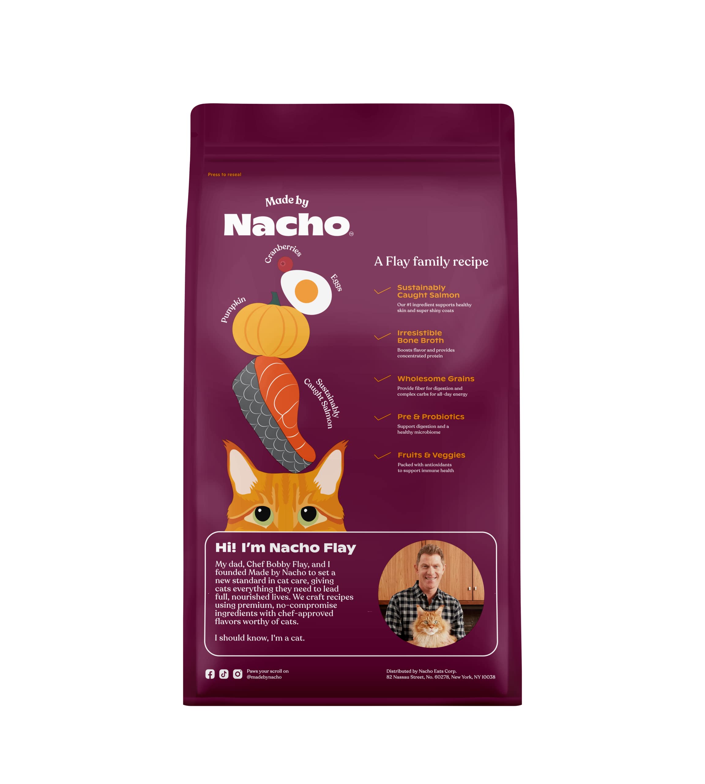 Made by Nacho Salmon and Pumpkin in Bone Broth Dry Cat Food - 4 Lbs  