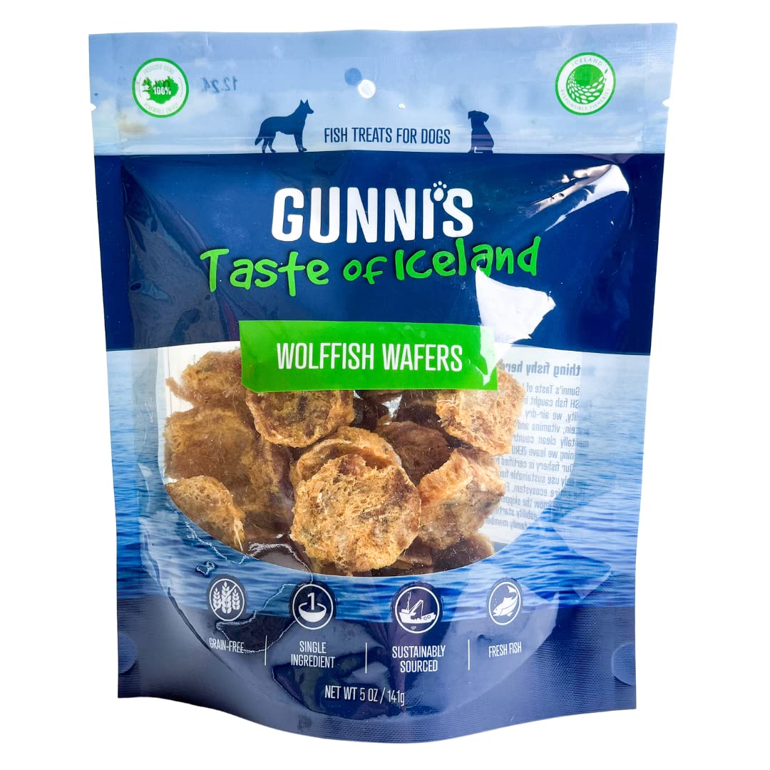 Gunnis Pet Grain-Free Wolffish Skin Wafers Natural Crunchy Air-Dried Dog Treats - 5 Oz