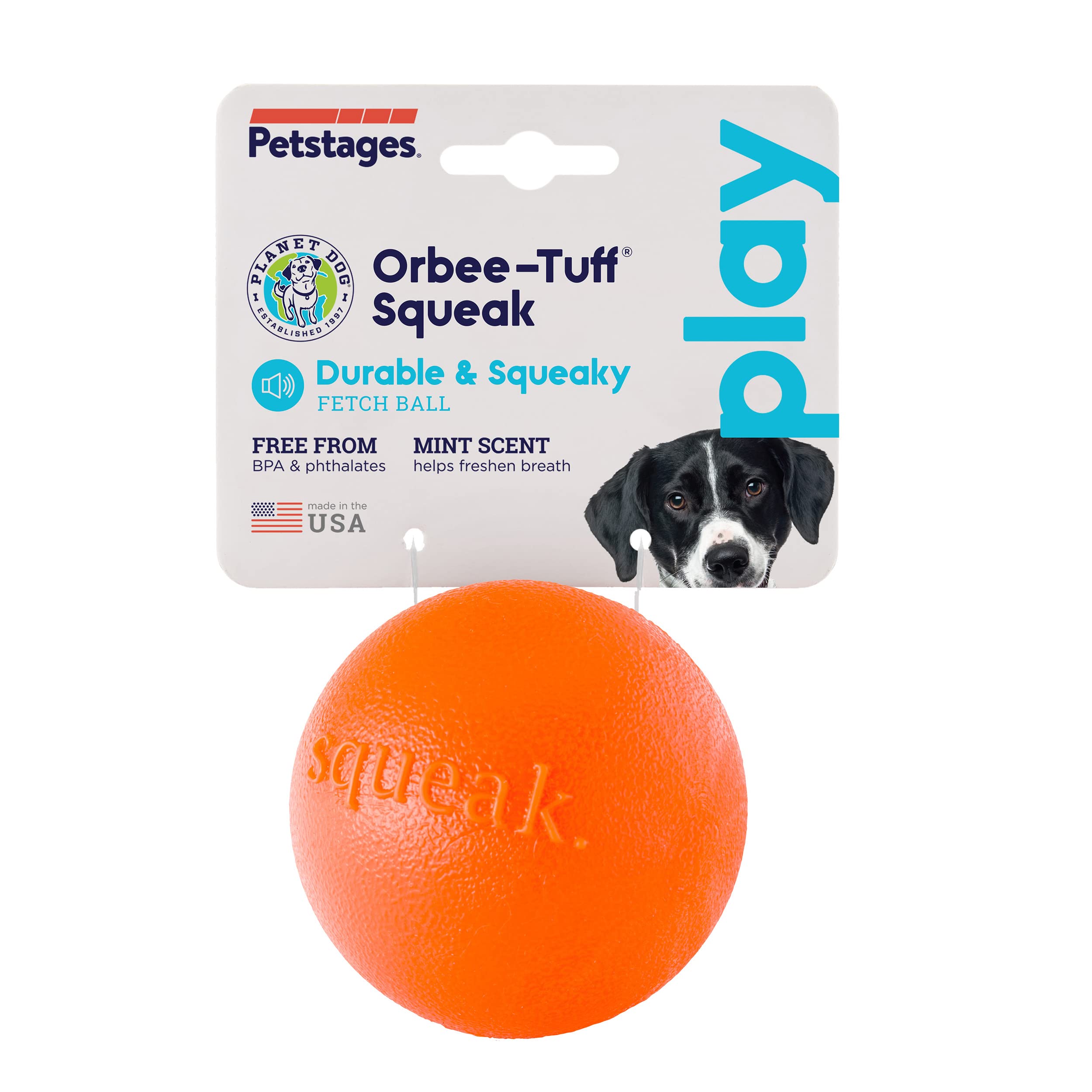 Outward Hound Planet Dog Orbee Tuff Squeak and Fetch Ball Dog Toy - Orange  