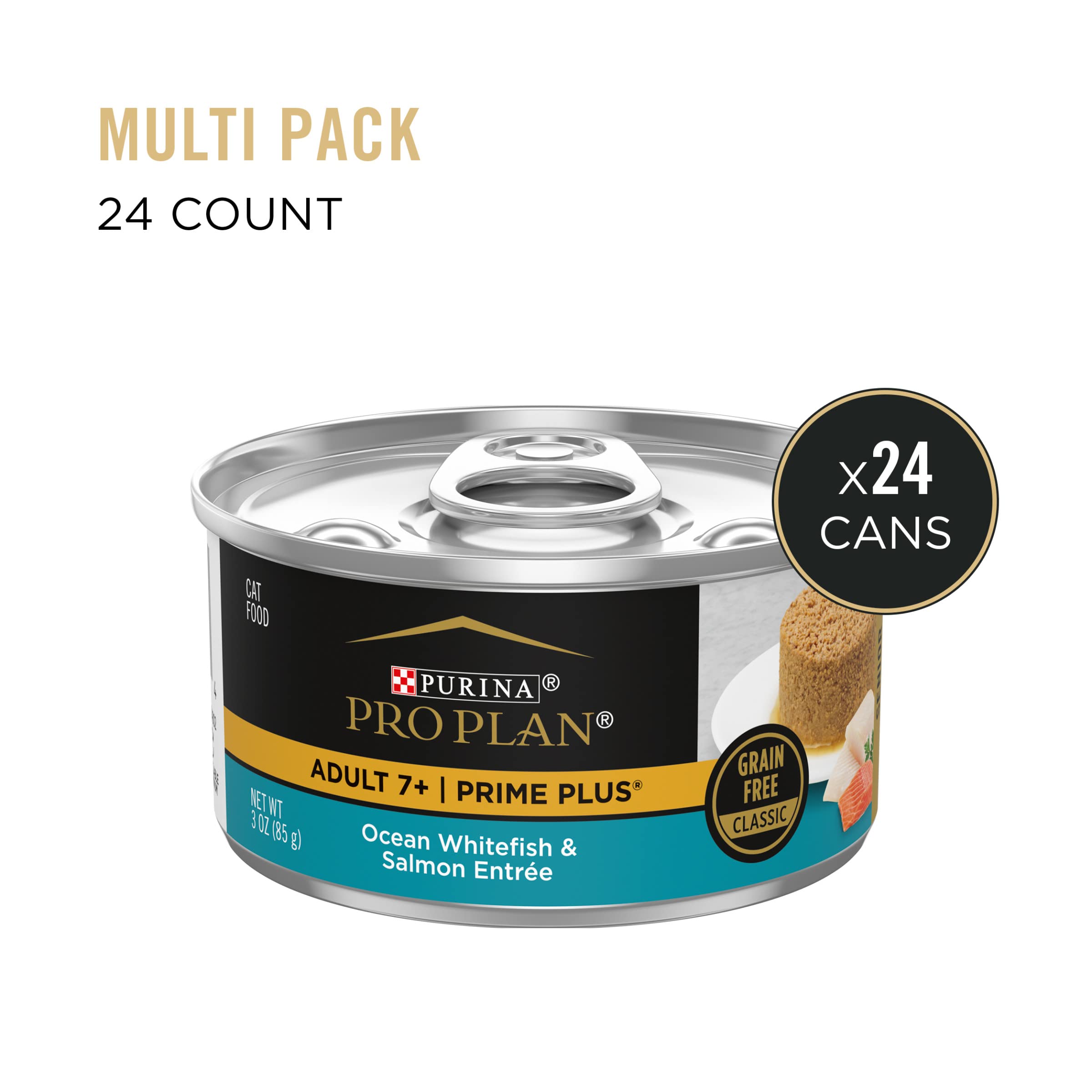 Purina Pro Plan Prime Plus Grain-Free Classic Whitefish and Salmon 7+ Senior Adult Canned Cat Food - 3 Oz - Case of 24  