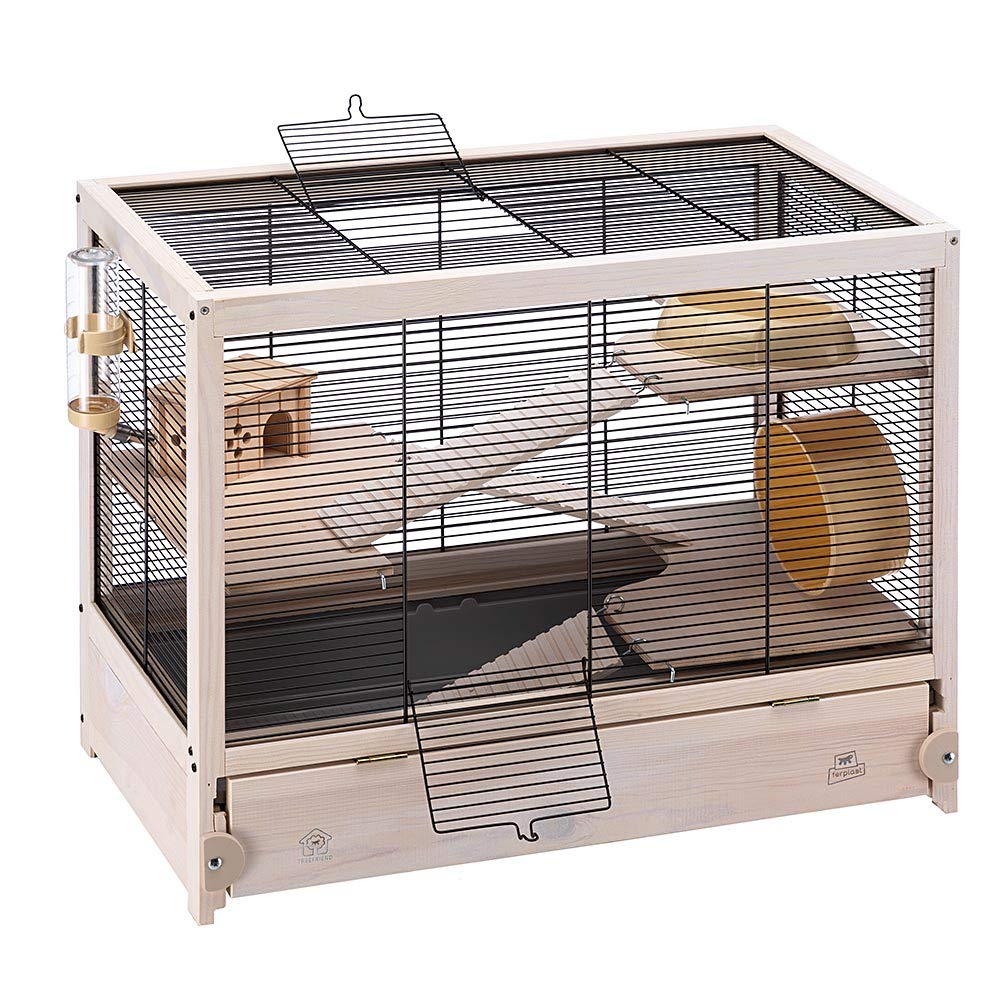 Ferplast Hampsterville Hampster Cage with Wooden Base and Accessories - Tan - 22.7