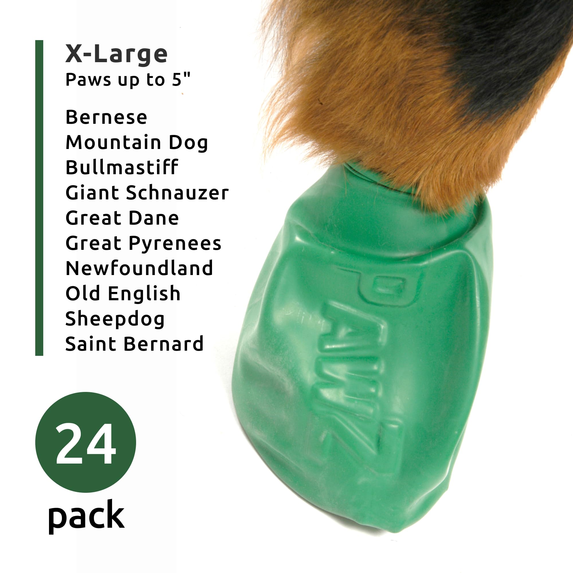 Pawz Waterproof Disposable and Reusable Rubberized Dog Boots - Dark Green - X-Large - 12 Pack  