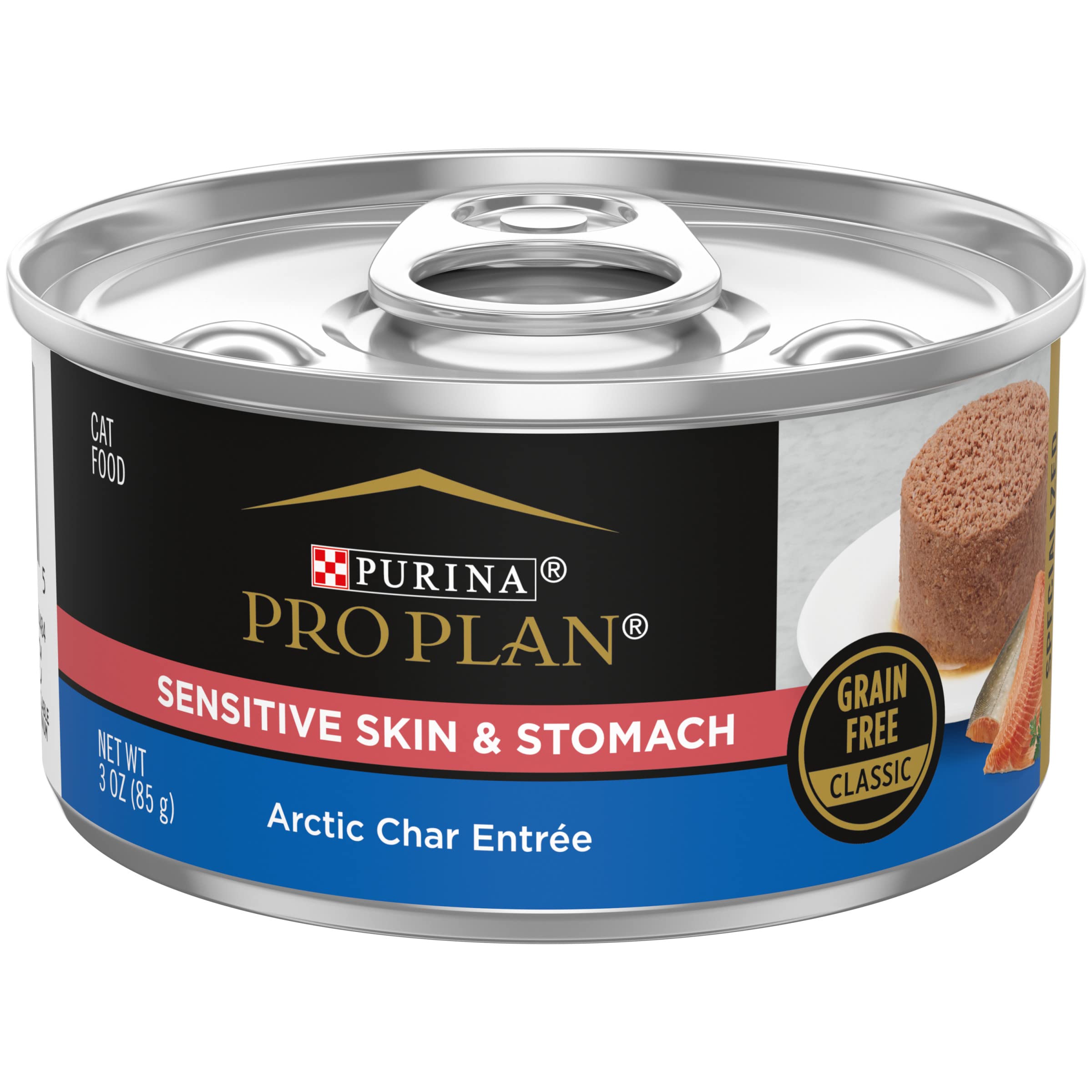 Purina Pro Plan Grain-Free Classic Sensitive Skin and Stomach Arctic Char Entree Canned Cat Food - 3 Oz - Case of 24  